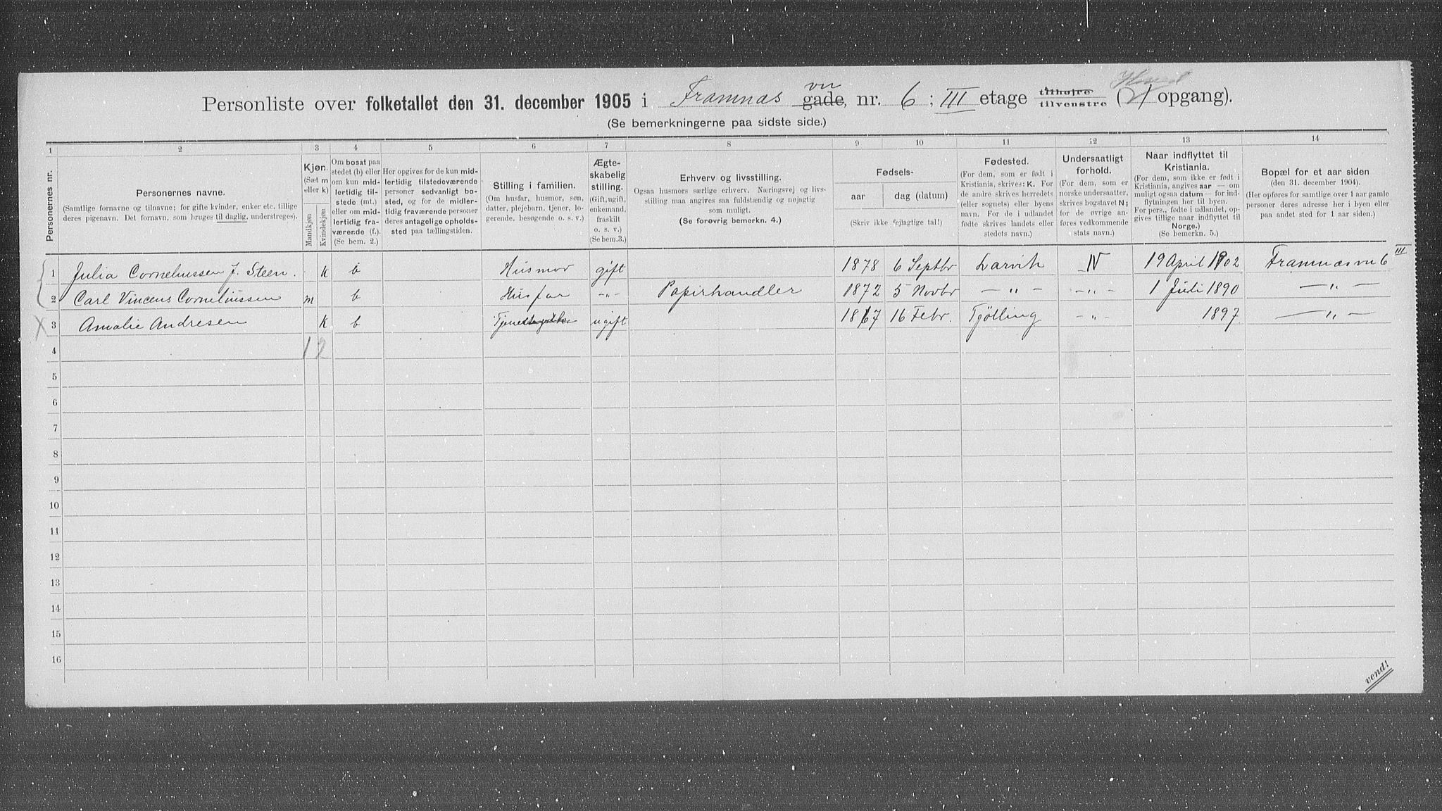 OBA, Municipal Census 1905 for Kristiania, 1905, p. 13156