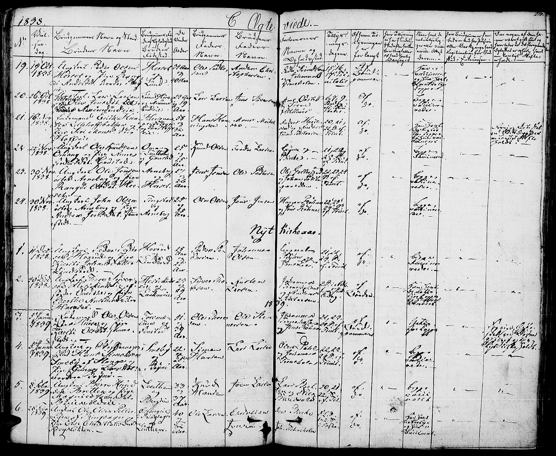 Romedal prestekontor, SAH/PREST-004/K/L0003: Parish register (official) no. 3, 1829-1846, p. 210