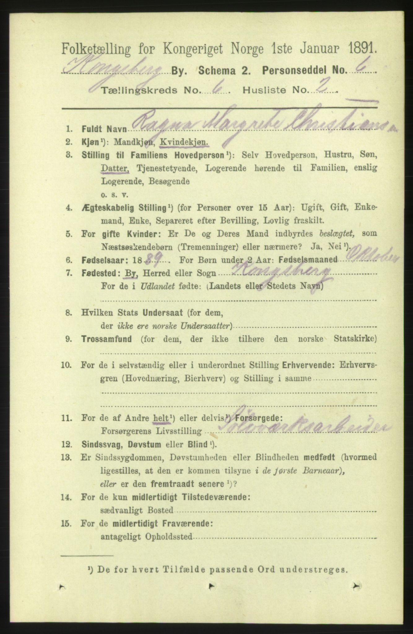 RA, 1891 census for 0604 Kongsberg, 1891, p. 4850