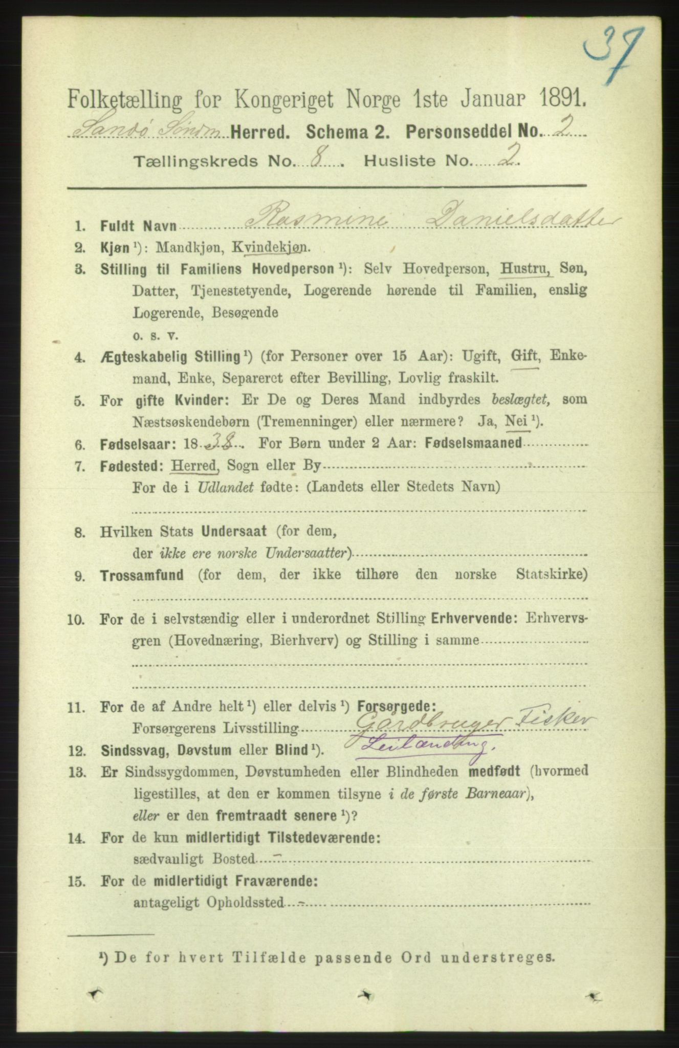 RA, 1891 census for 1514 Sande, 1891, p. 1380