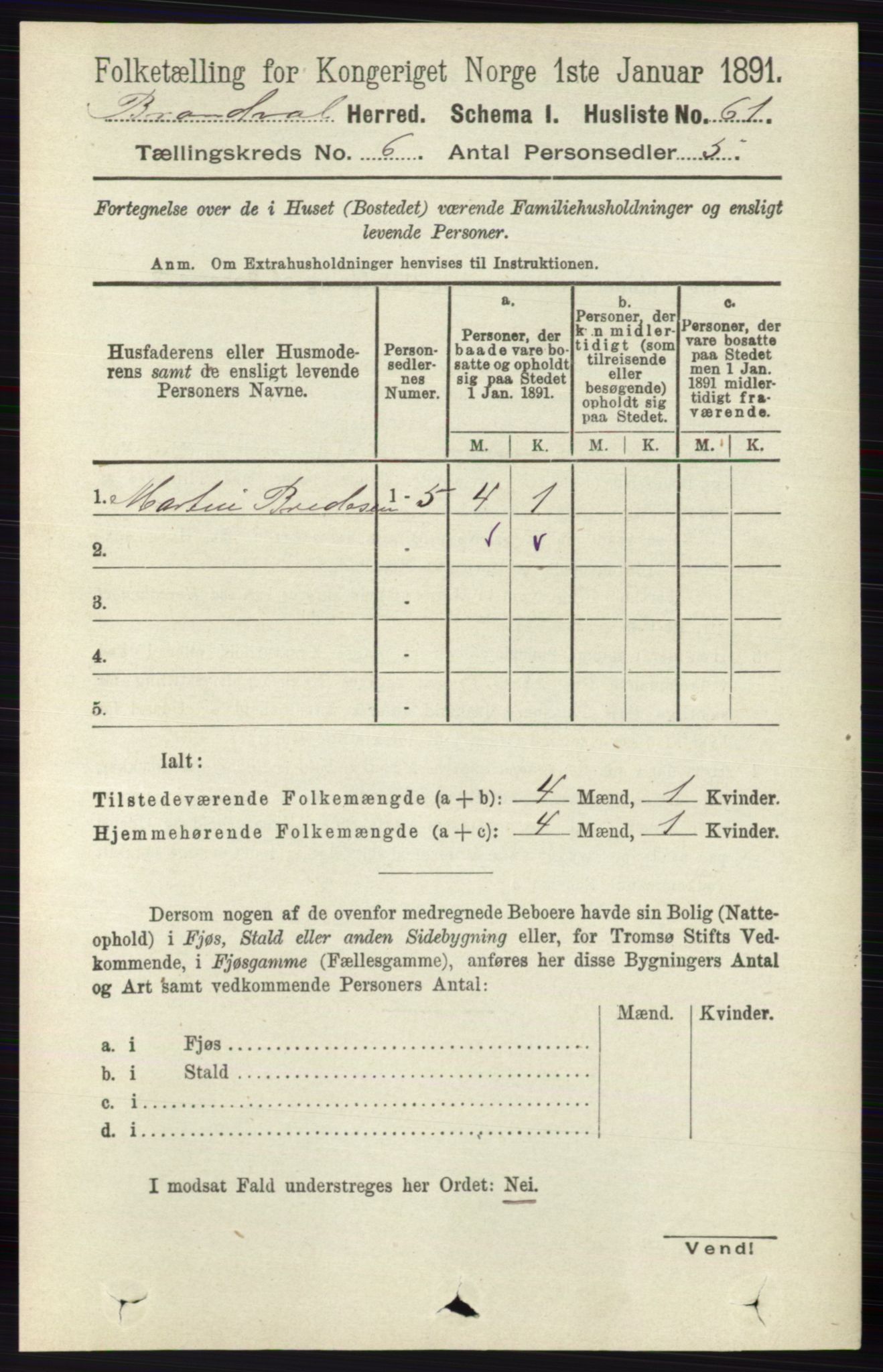 RA, 1891 census for 0422 Brandval, 1891, p. 2844