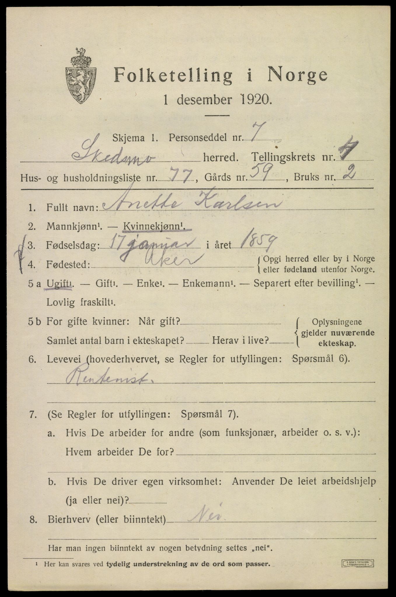 SAO, 1920 census for Skedsmo, 1920, p. 5165