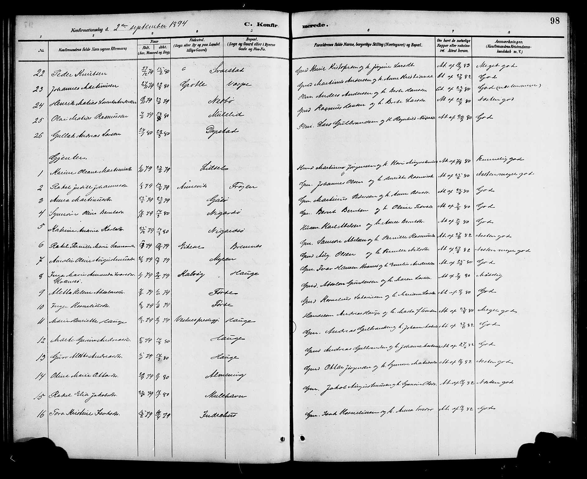 Bremanger sokneprestembete, AV/SAB-A-82201/H/Hab/Haba/L0003: Parish register (copy) no. A 3, 1890-1908, p. 98