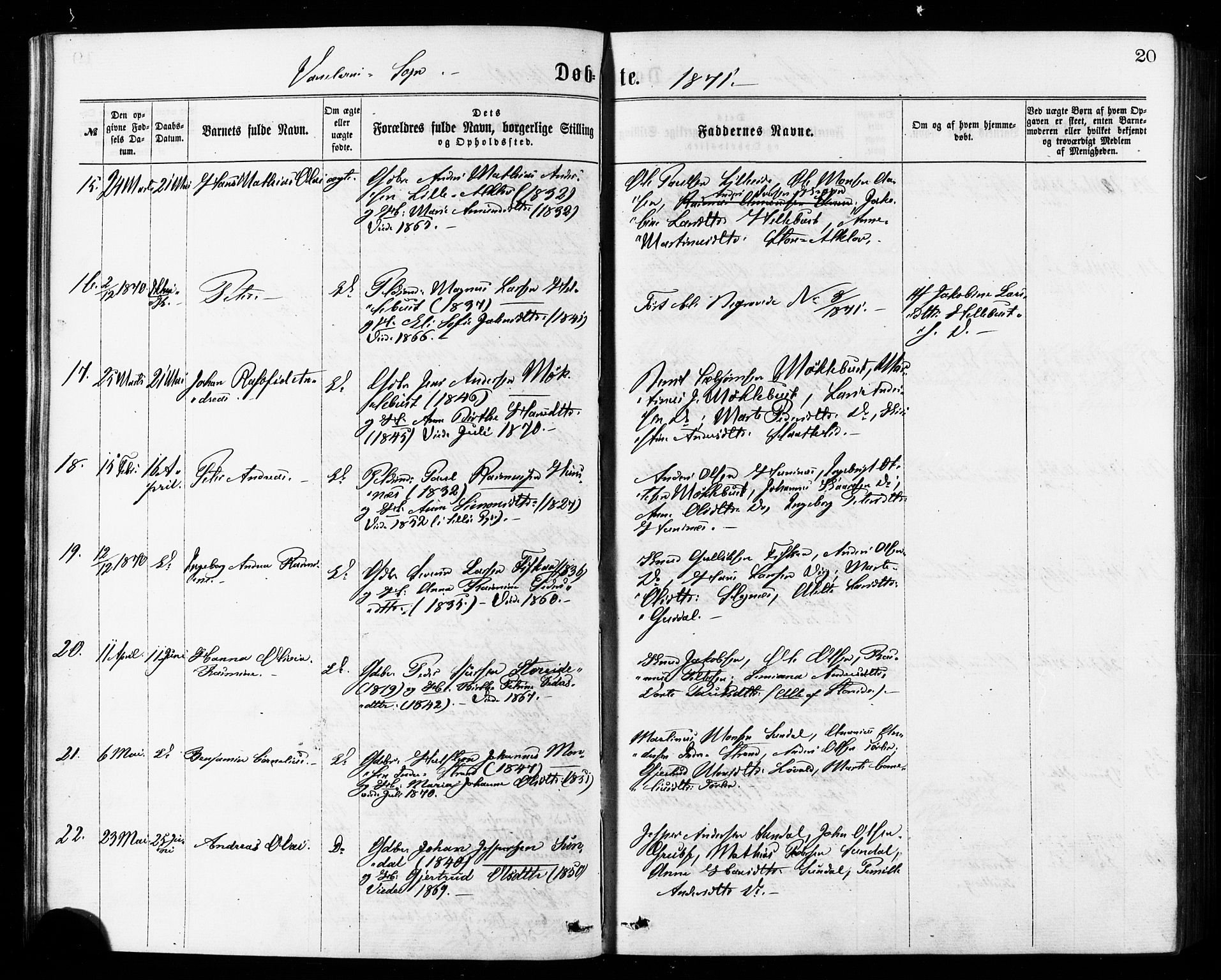 Ministerialprotokoller, klokkerbøker og fødselsregistre - Møre og Romsdal, AV/SAT-A-1454/501/L0007: Parish register (official) no. 501A07, 1868-1884, p. 20