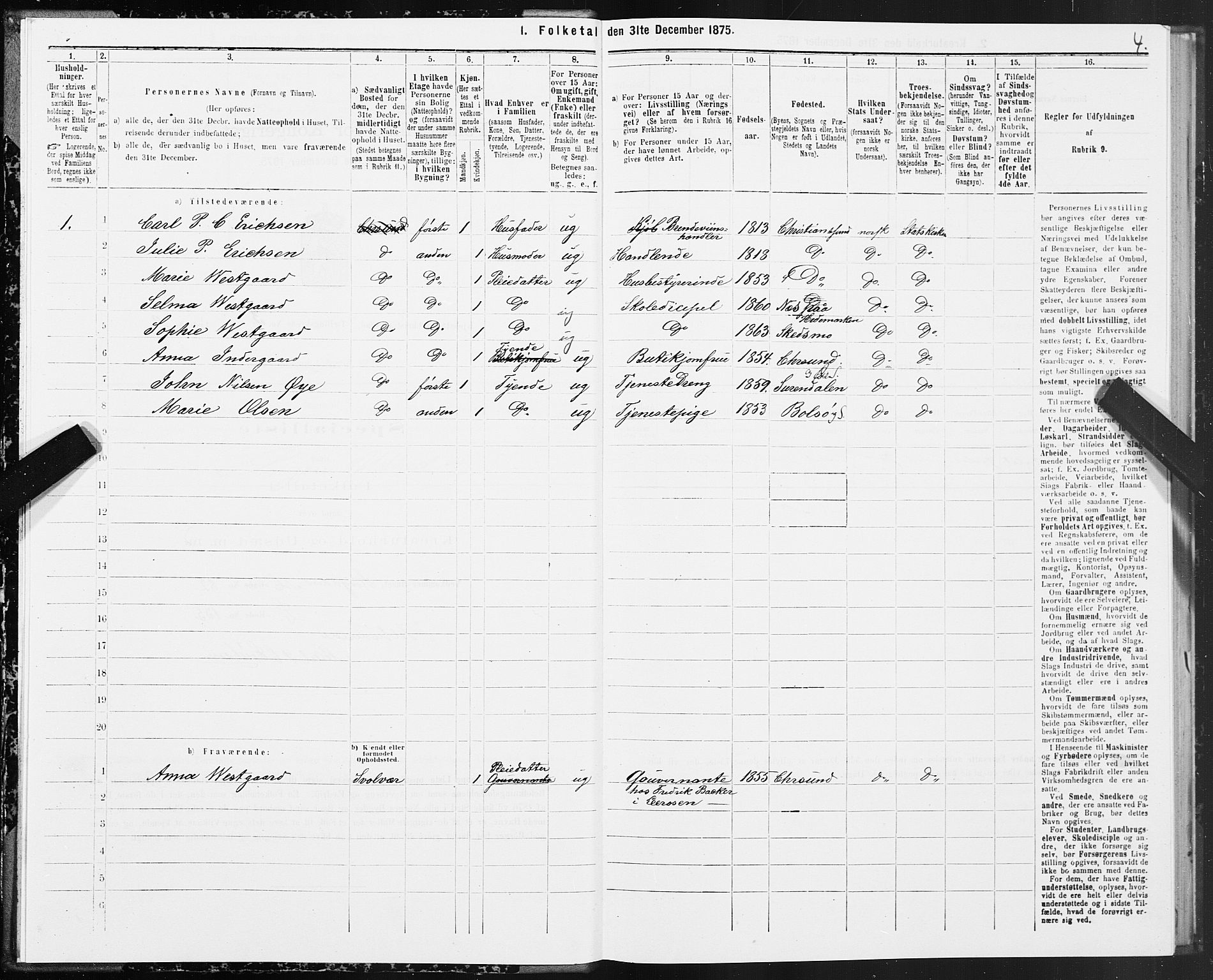 SAT, 1875 census for 1503B Kristiansund/Kristiansund, 1875, p. 3004