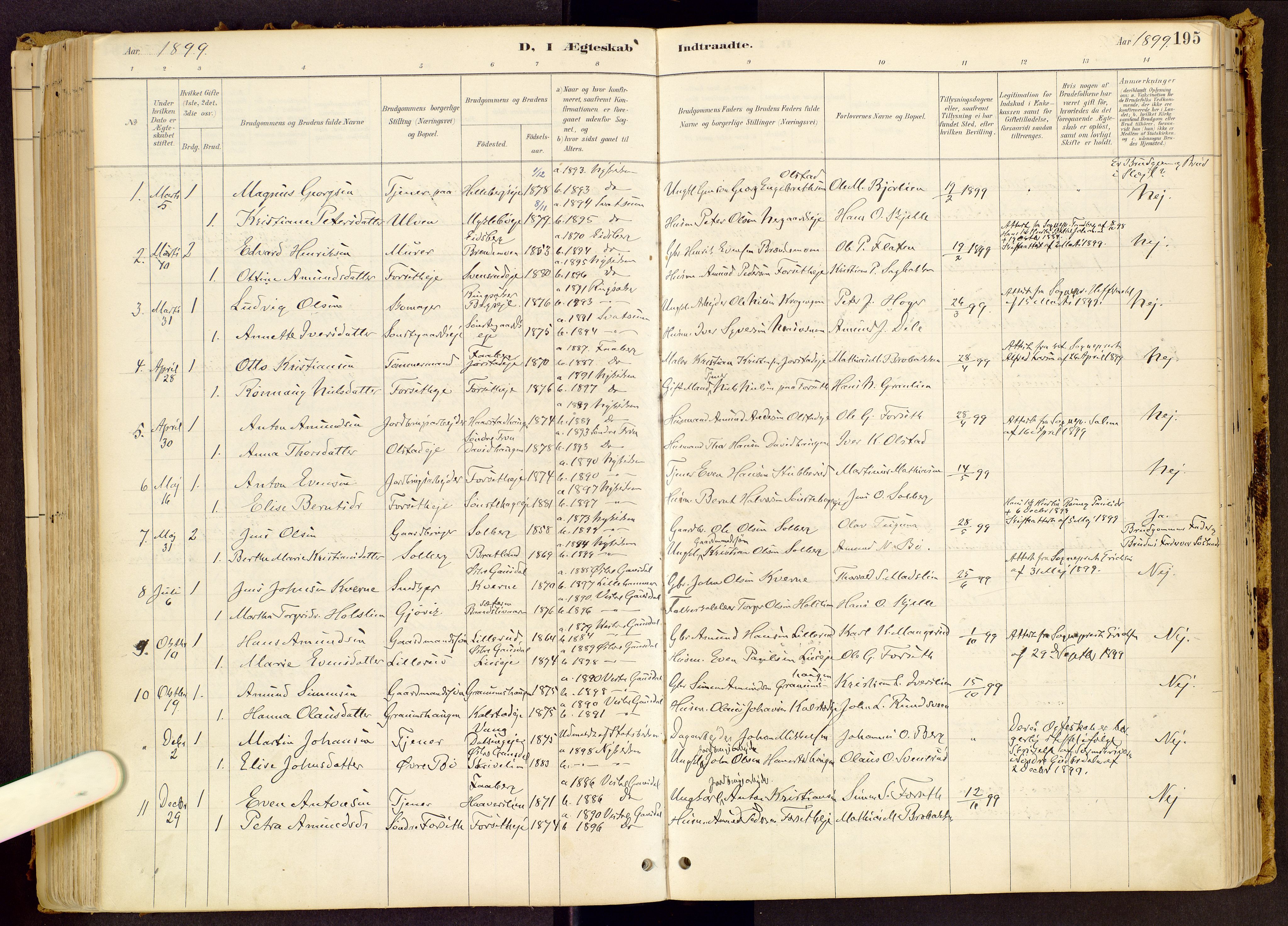 Vestre Gausdal prestekontor, SAH/PREST-094/H/Ha/Haa/L0001: Parish register (official) no. 1, 1887-1914, p. 195