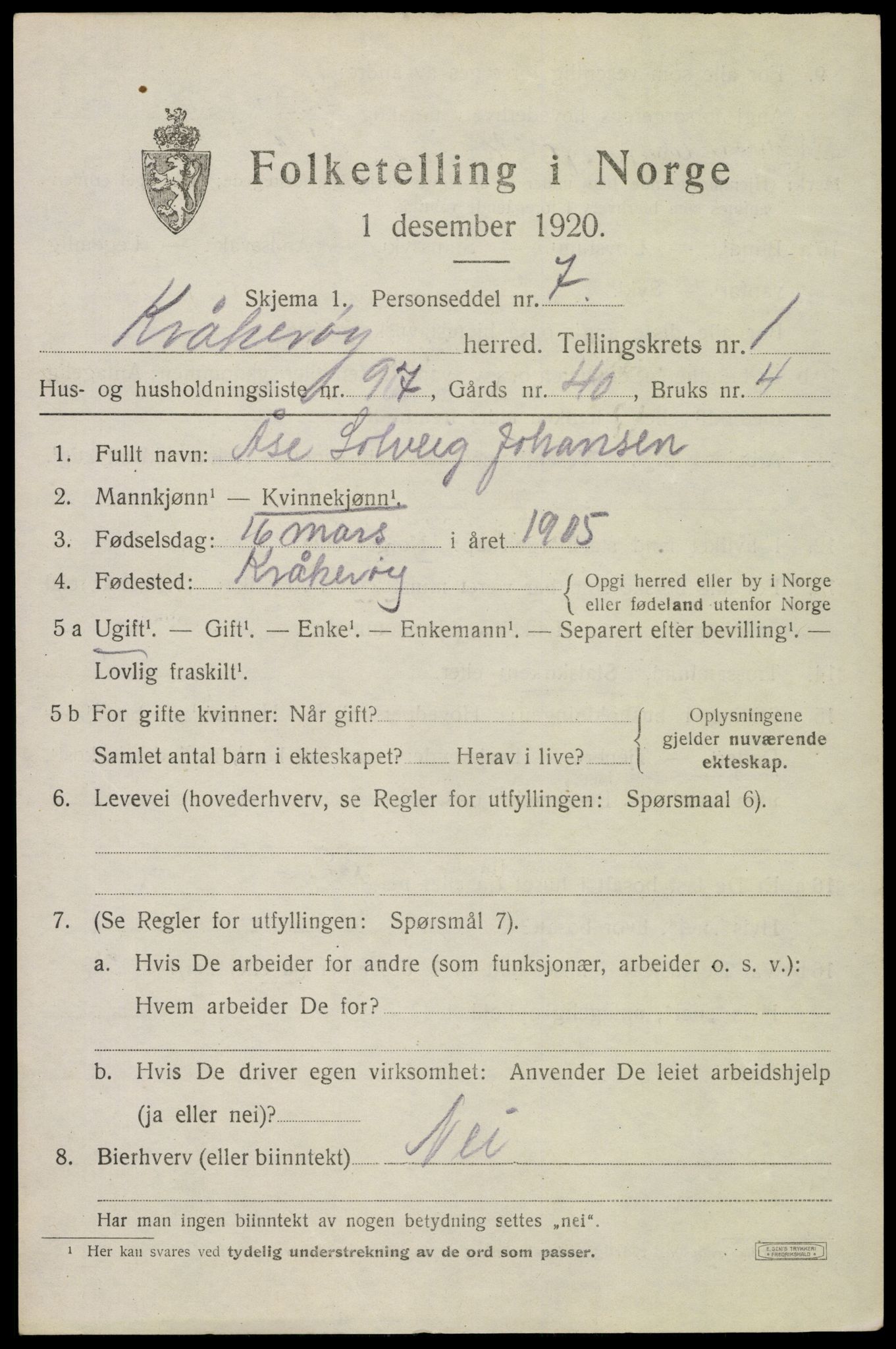 SAO, 1920 census for Kråkerøy, 1920, p. 2376