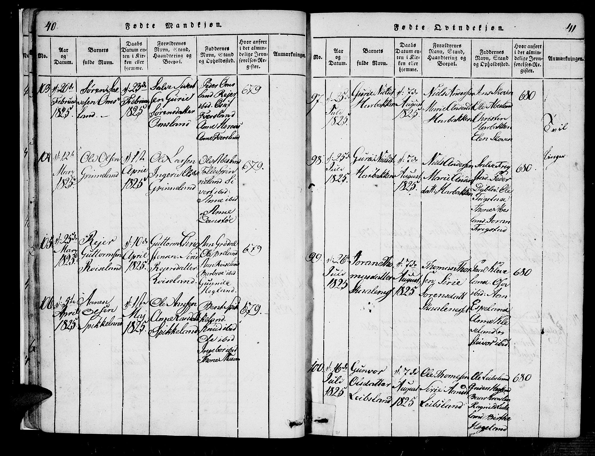 Bjelland sokneprestkontor, AV/SAK-1111-0005/F/Fa/Fab/L0002: Parish register (official) no. A 2, 1816-1869, p. 40-41