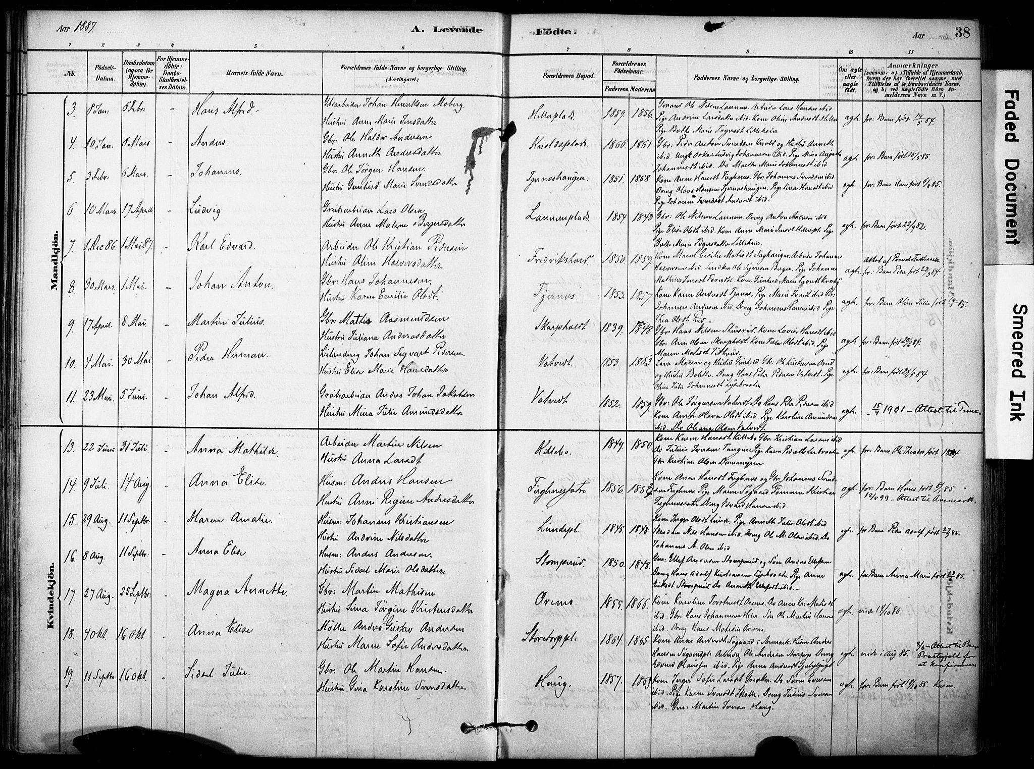 Rakkestad prestekontor Kirkebøker, AV/SAO-A-2008/F/Fb/L0001: Parish register (official) no. II 1, 1878-1899, p. 38