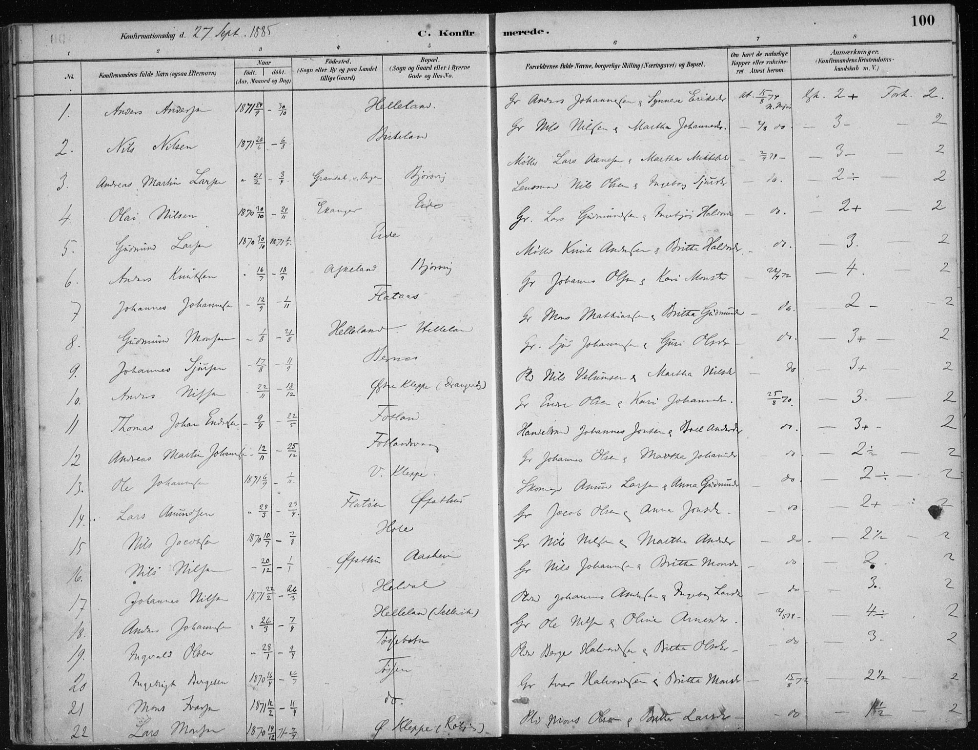 Hosanger sokneprestembete, AV/SAB-A-75801/H/Haa: Parish register (official) no. B  1, 1880-1896, p. 100