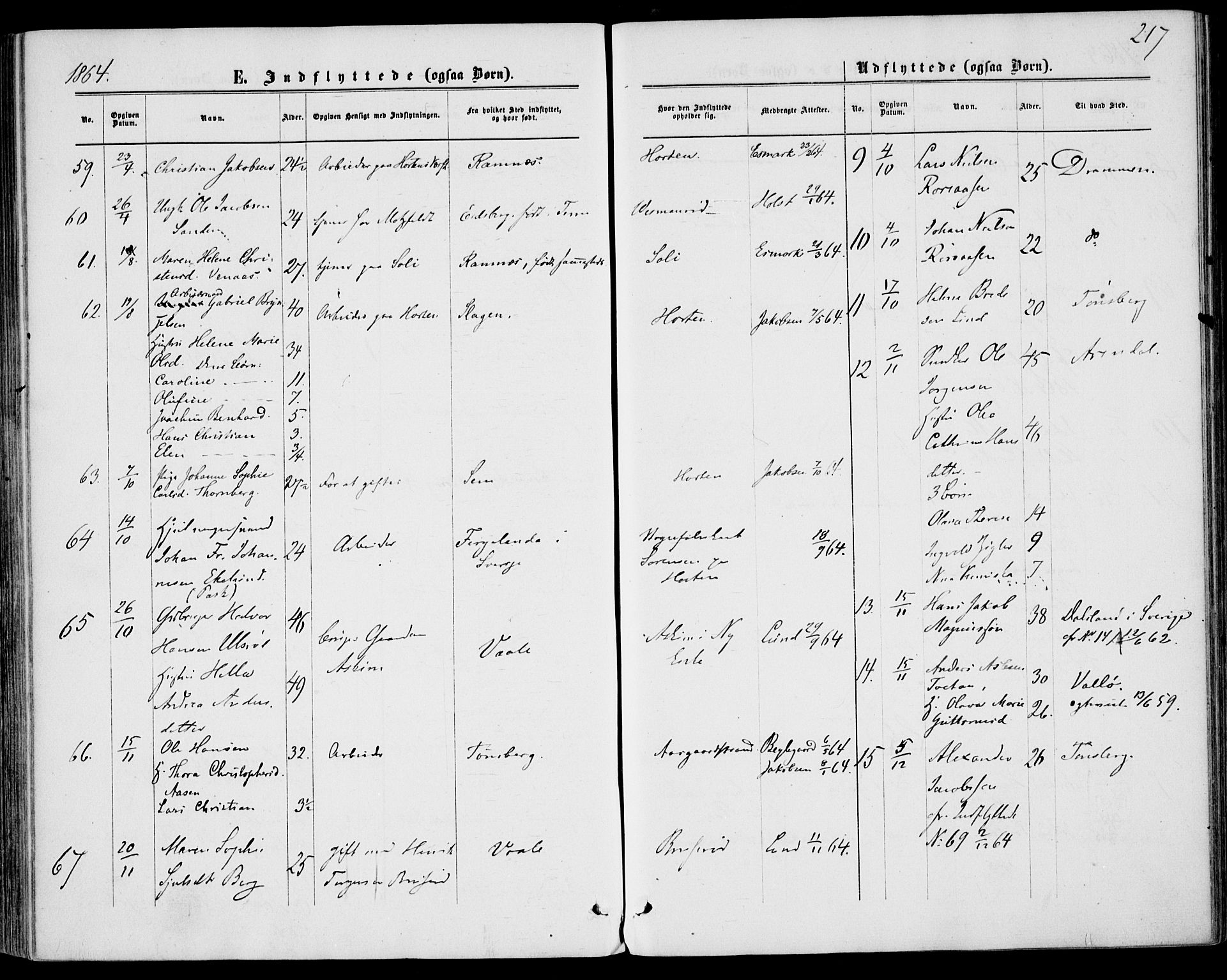 Borre kirkebøker, AV/SAKO-A-338/F/Fa/L0007: Parish register (official) no. I 7, 1862-1867, p. 217