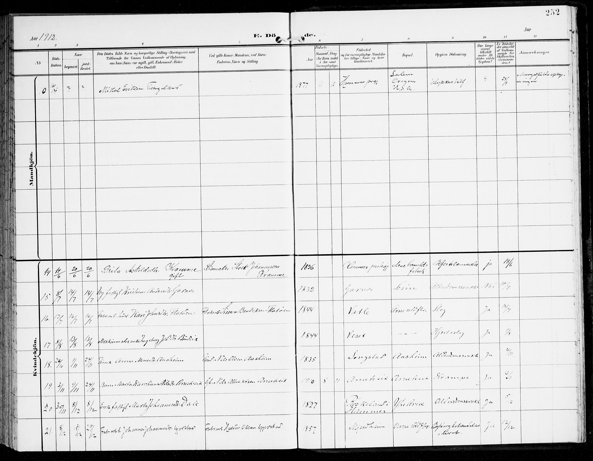 Haus sokneprestembete, AV/SAB-A-75601/H/Haa: Parish register (official) no. D 2, 1899-1912, p. 252