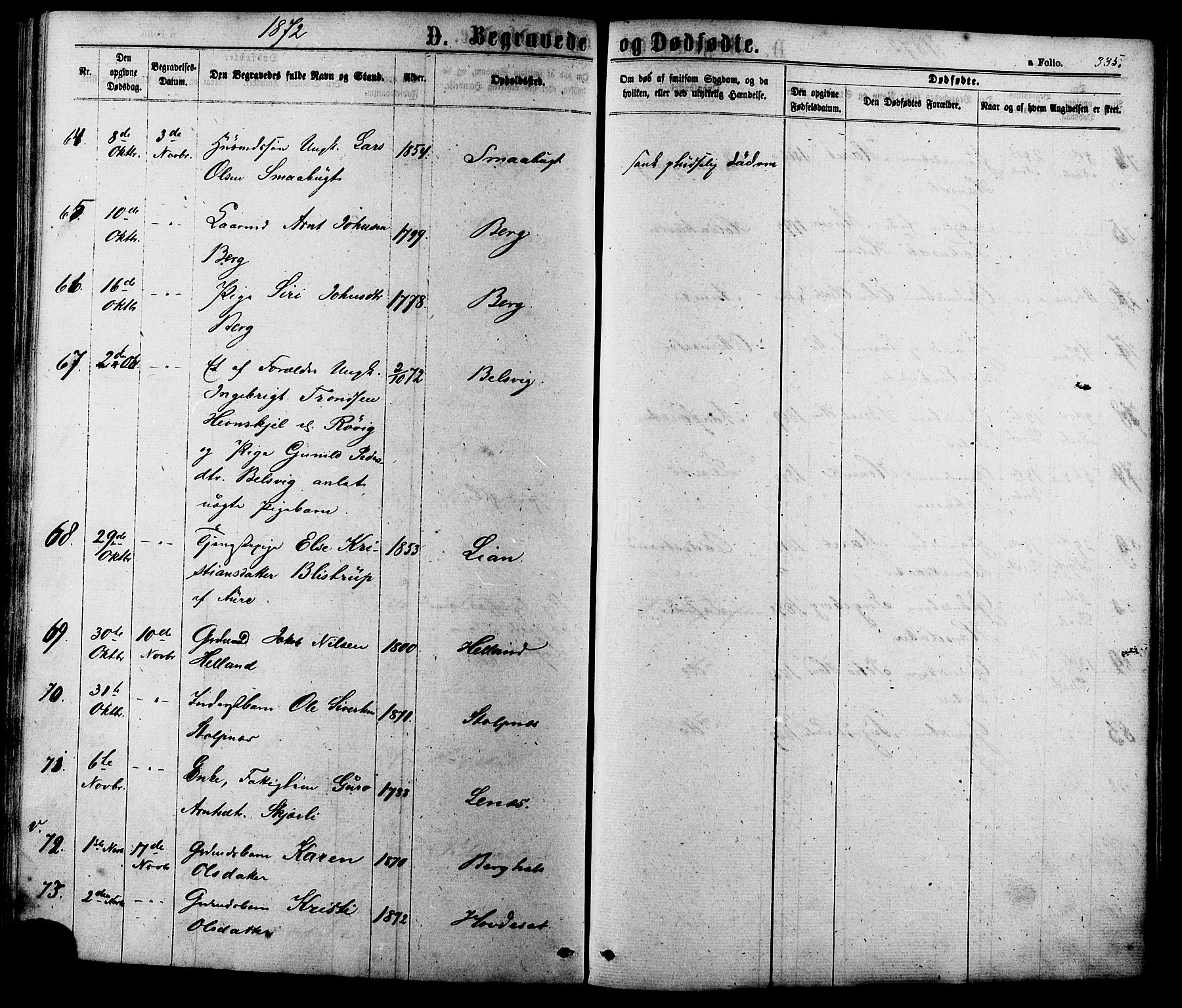 Ministerialprotokoller, klokkerbøker og fødselsregistre - Sør-Trøndelag, AV/SAT-A-1456/630/L0495: Parish register (official) no. 630A08, 1868-1878, p. 335