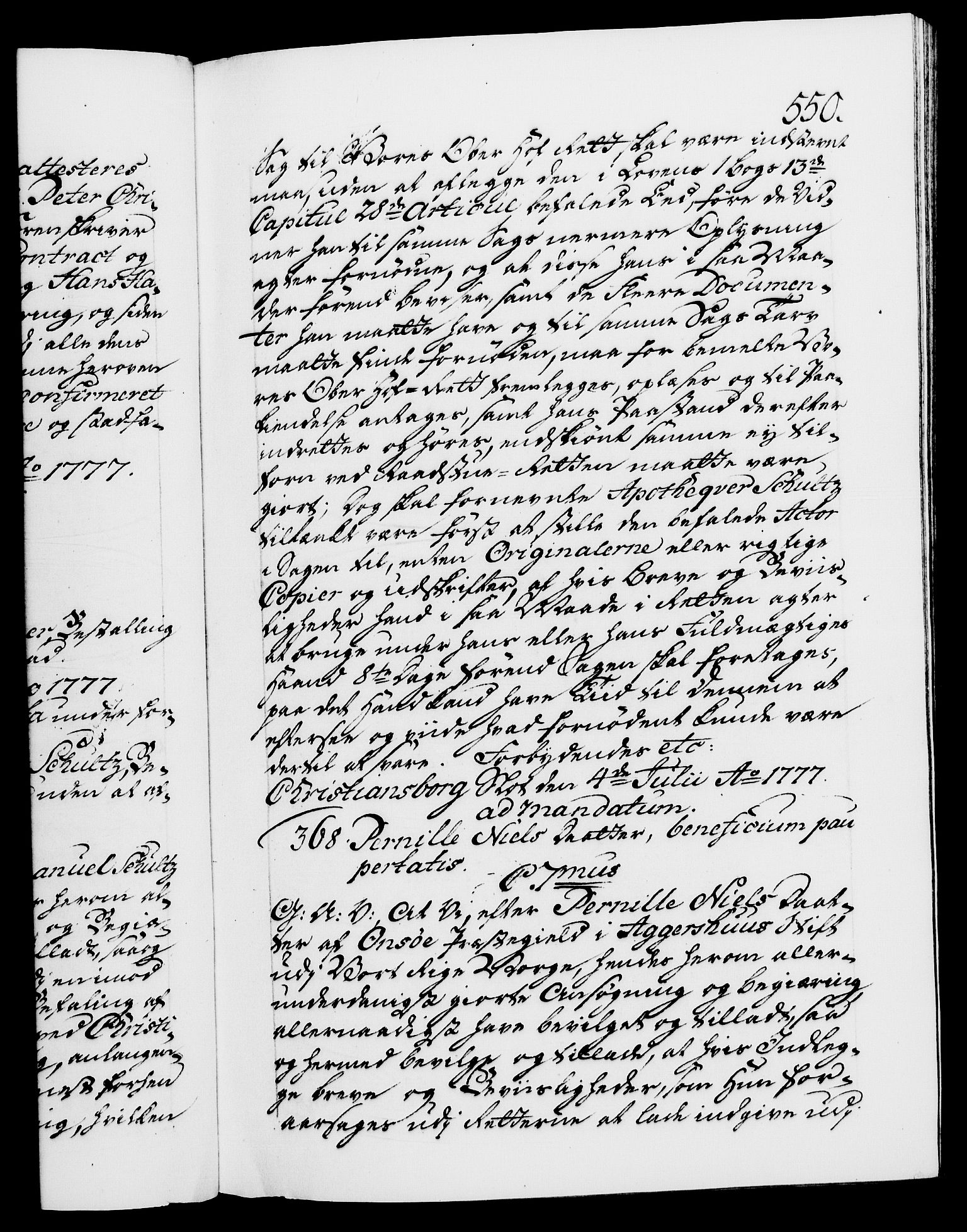 Danske Kanselli 1572-1799, RA/EA-3023/F/Fc/Fca/Fcaa/L0047: Norske registre, 1776-1778, p. 550a