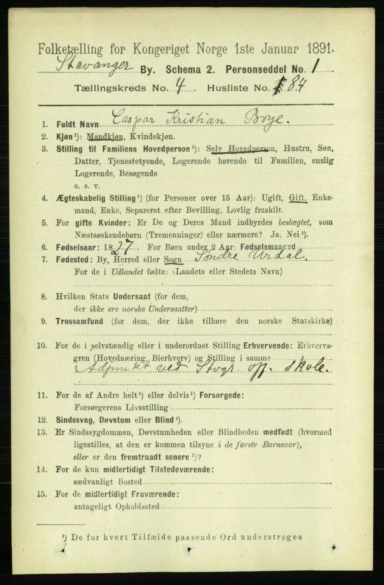 RA, 1891 census for 1103 Stavanger, 1891, p. 8595