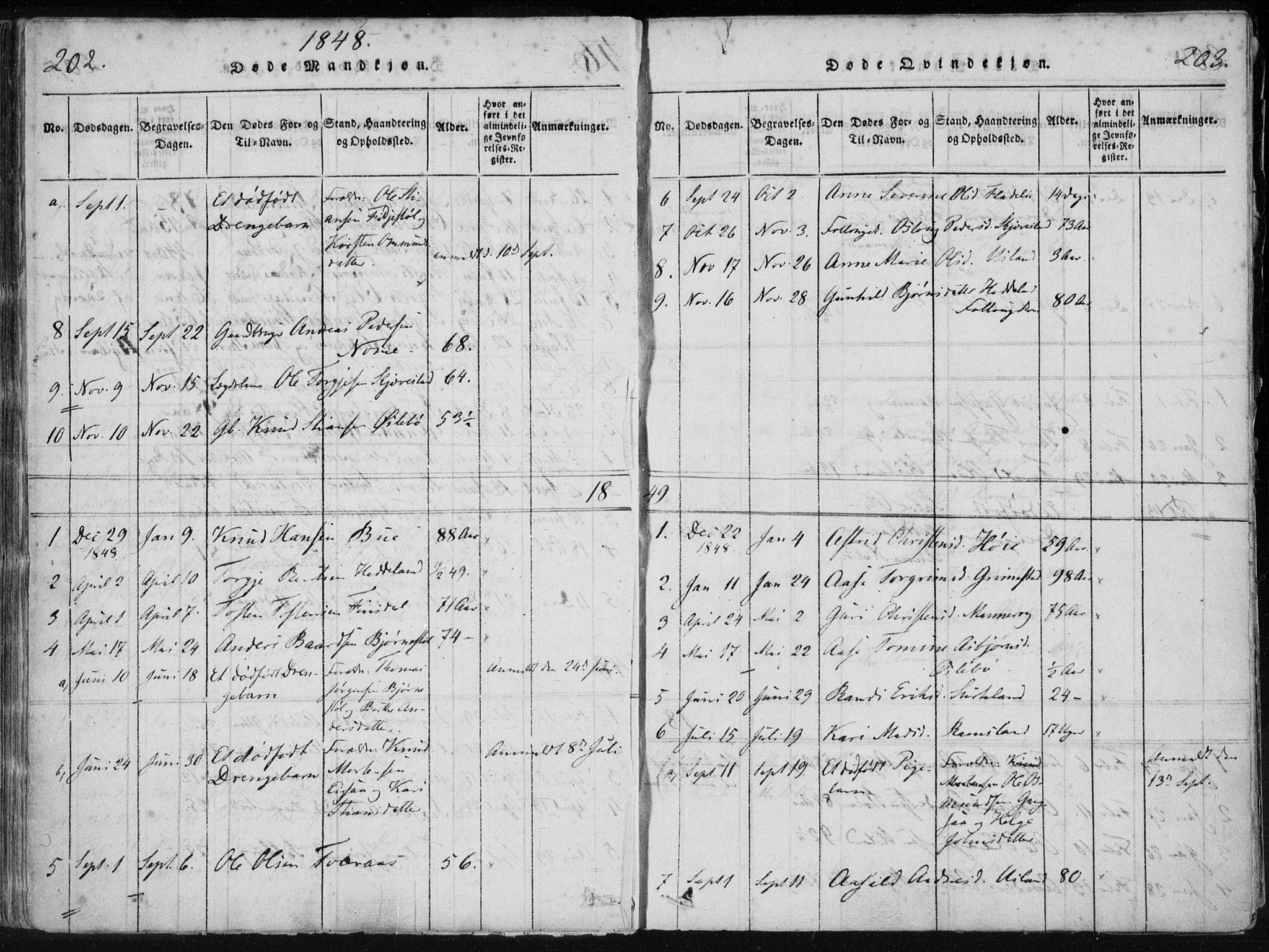 Holum sokneprestkontor, SAK/1111-0022/F/Fa/Fac/L0002: Parish register (official) no. A 2, 1821-1859, p. 202-203