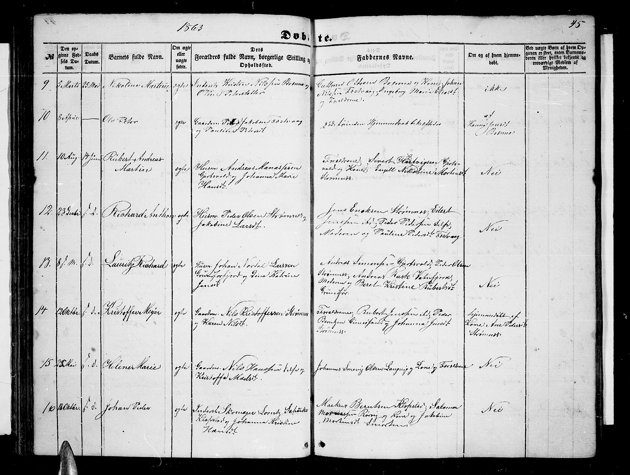 Ministerialprotokoller, klokkerbøker og fødselsregistre - Nordland, AV/SAT-A-1459/876/L1102: Parish register (copy) no. 876C01, 1852-1886, p. 45