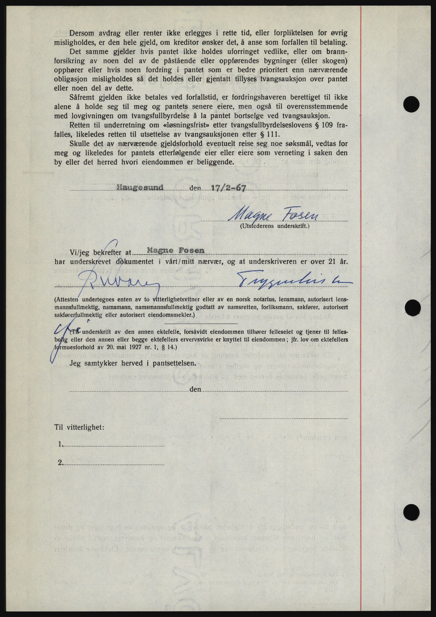 Haugesund tingrett, SAST/A-101415/01/II/IIC/L0056: Mortgage book no. B 56, 1966-1967, Diary no: : 484/1967