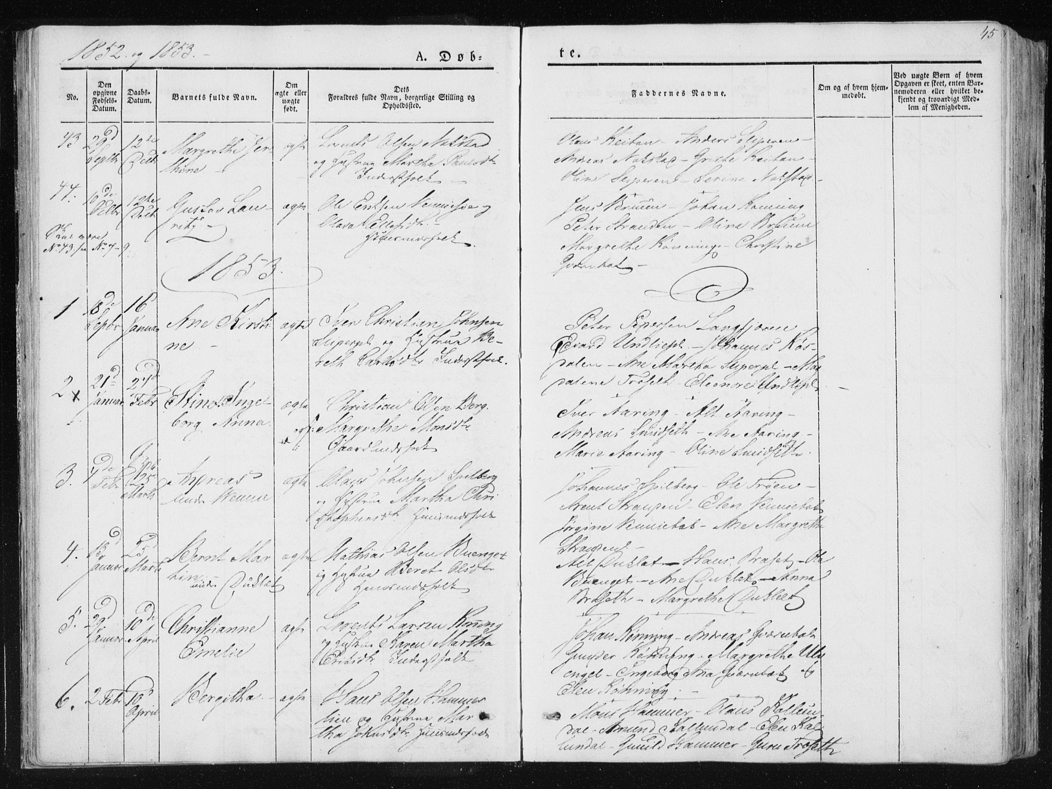 Ministerialprotokoller, klokkerbøker og fødselsregistre - Nord-Trøndelag, SAT/A-1458/733/L0323: Parish register (official) no. 733A02, 1843-1870, p. 45