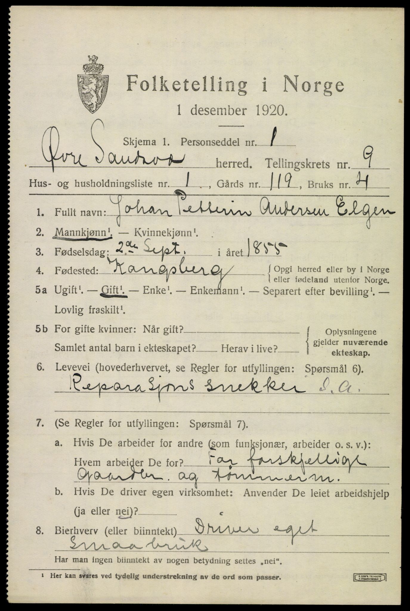 SAKO, 1920 census for Øvre Sandsvær, 1920, p. 4690