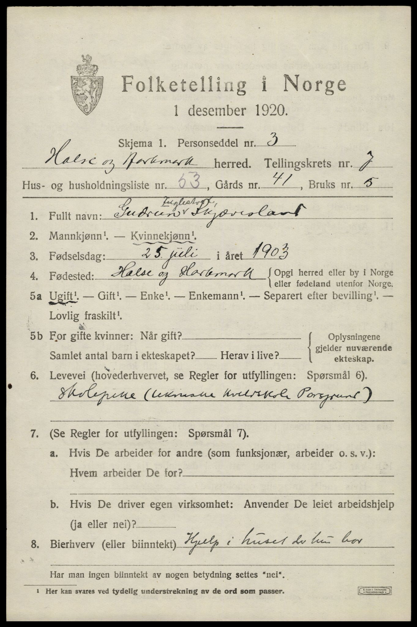 SAK, 1920 census for Halse og Harkmark, 1920, p. 4265