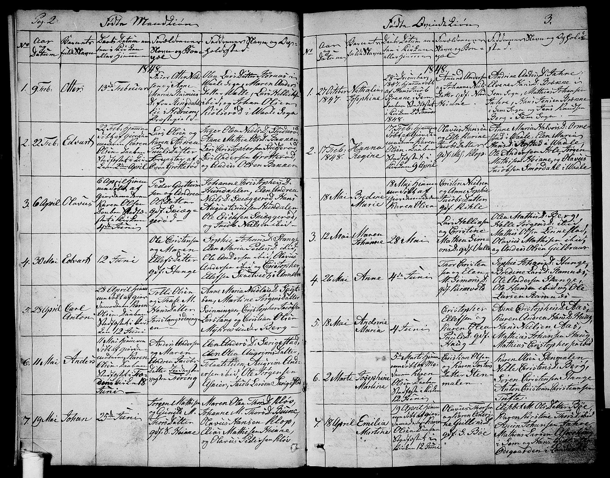 Ramnes kirkebøker, AV/SAKO-A-314/G/Ga/L0002: Parish register (copy) no. I 2, 1848-1870, p. 2-3