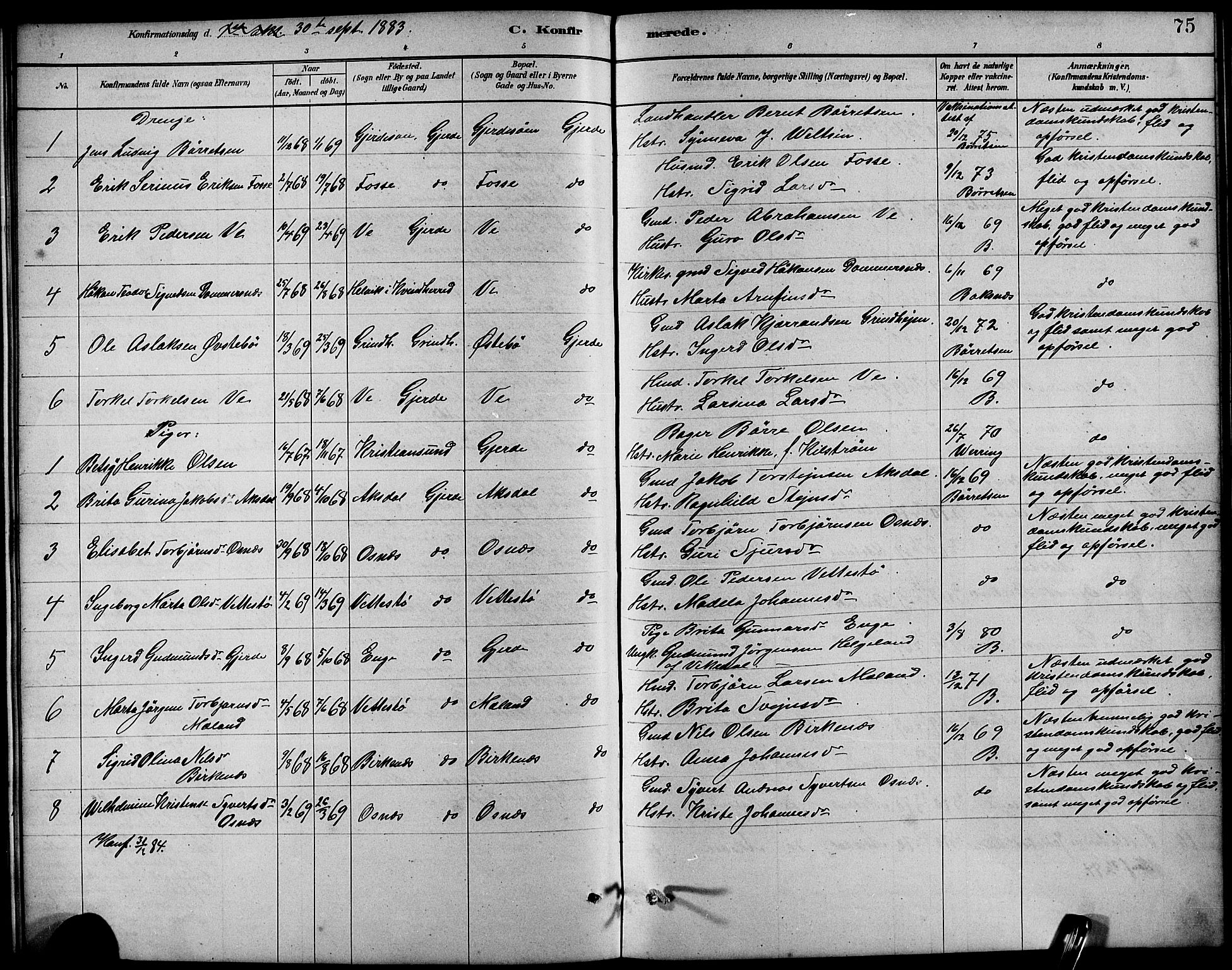 Etne sokneprestembete, SAB/A-75001/H/Hab: Parish register (copy) no. B 4, 1879-1897, p. 75