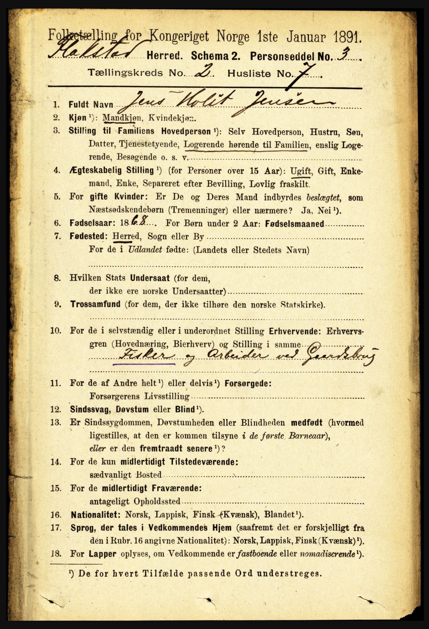 RA, 1891 census for 1859 Flakstad, 1891, p. 665