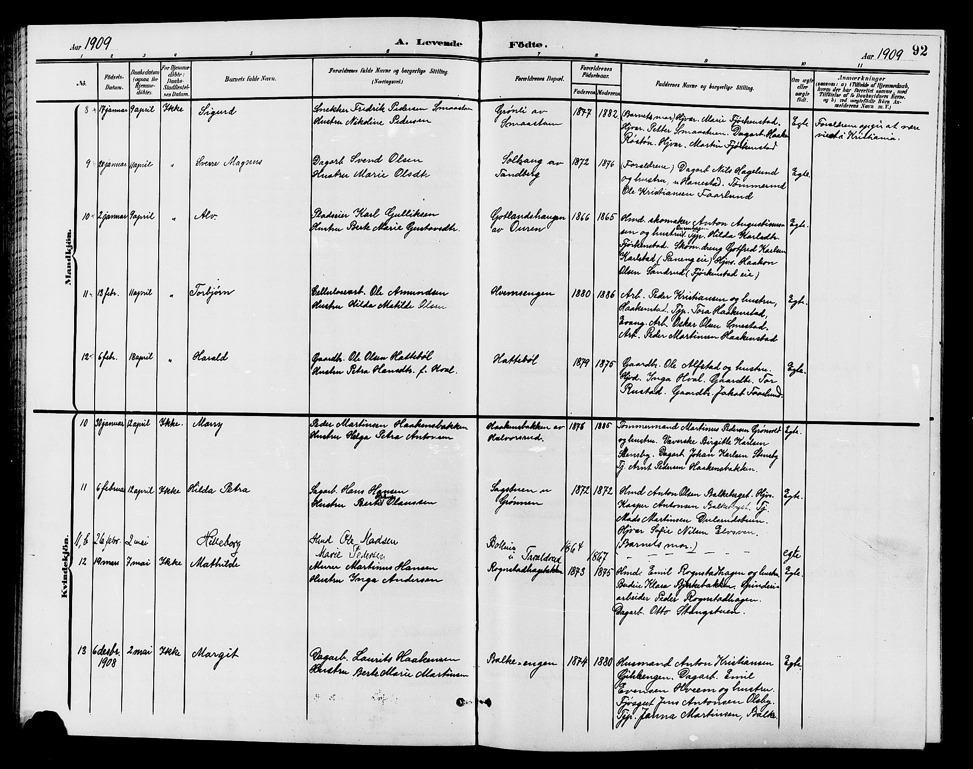 Østre Toten prestekontor, AV/SAH-PREST-104/H/Ha/Hab/L0007: Parish register (copy) no. 7, 1901-1912, p. 92