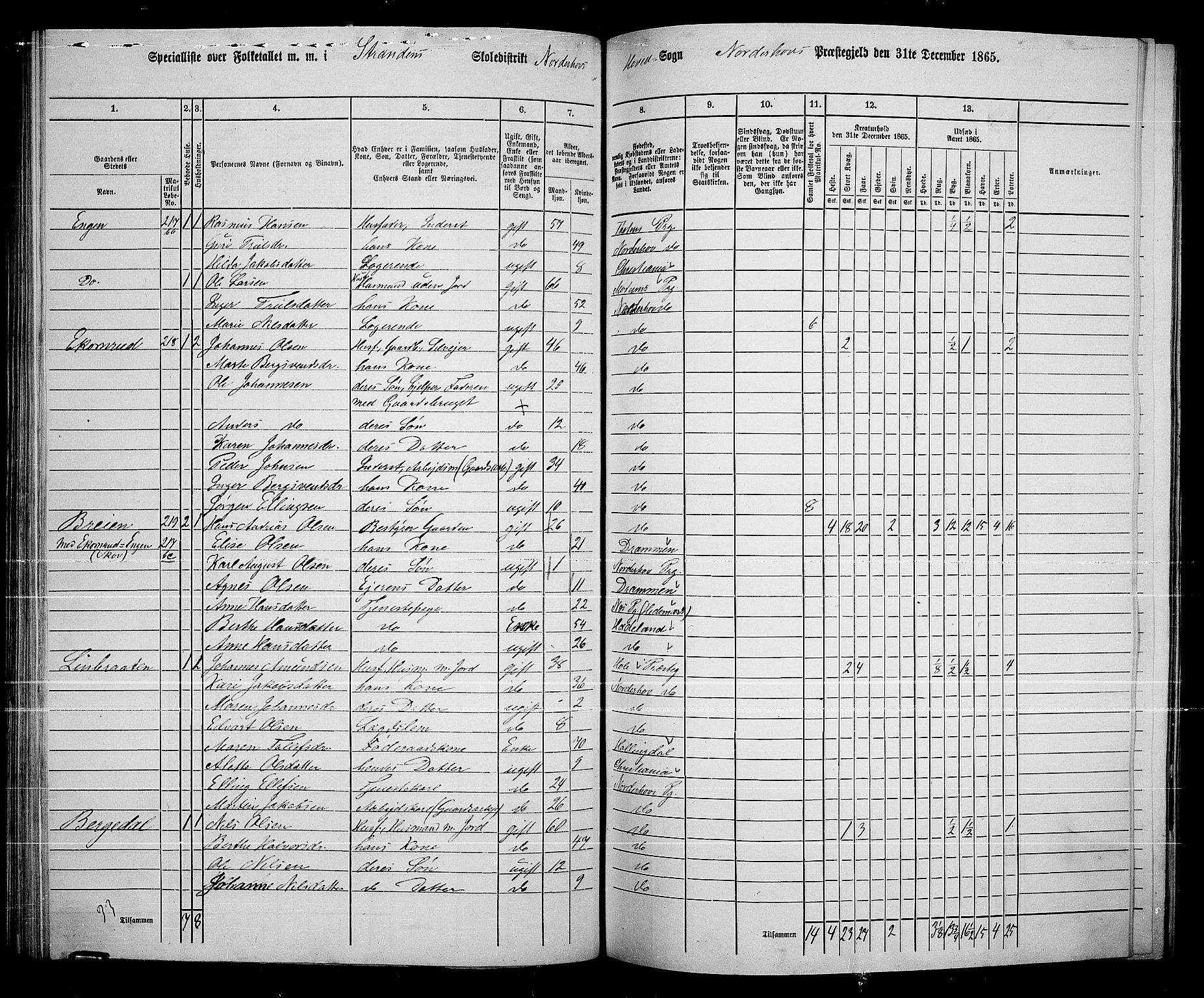 RA, 1865 census for Norderhov/Norderhov, Haug og Lunder, 1865, p. 154