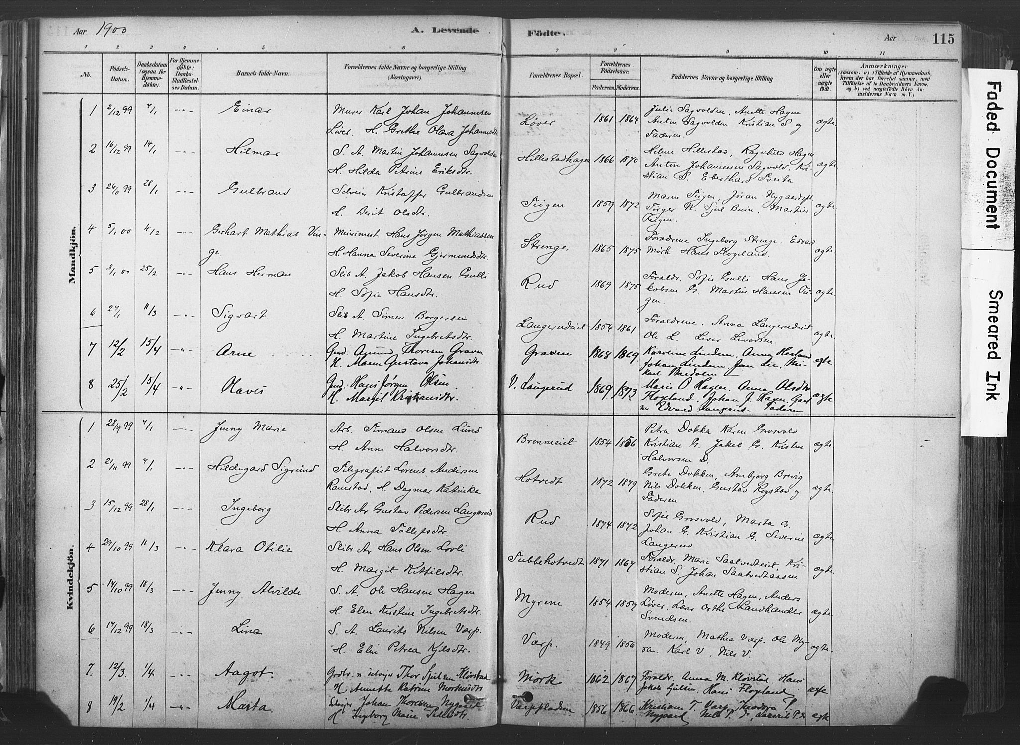 Sandsvær kirkebøker, AV/SAKO-A-244/F/Fd/L0001: Parish register (official) no. IV 1, 1878-1906, p. 115