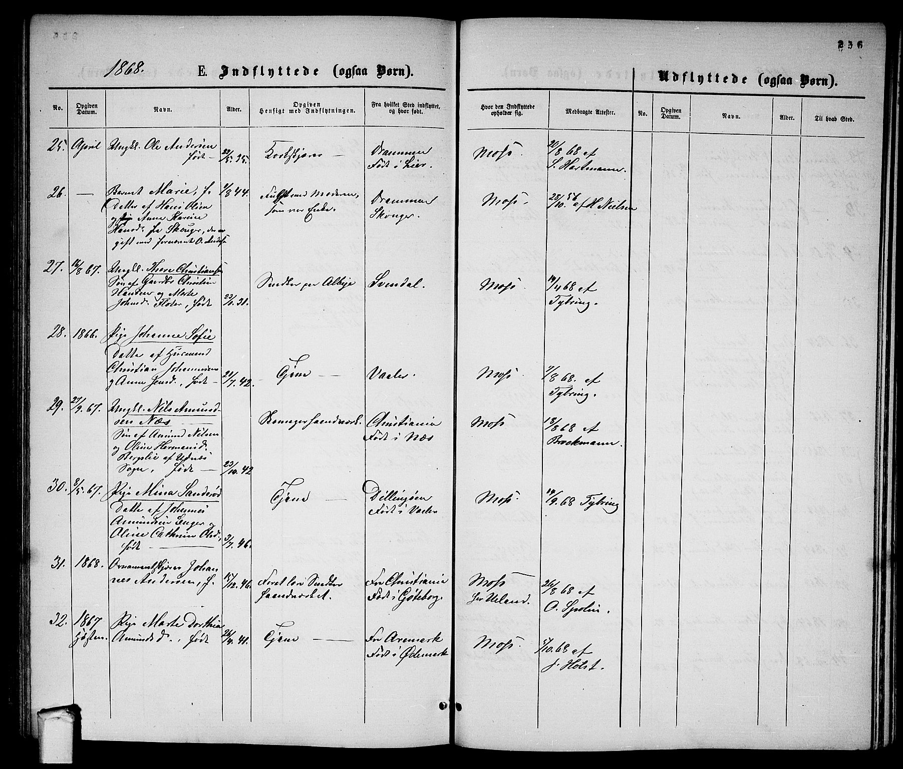 Moss prestekontor Kirkebøker, AV/SAO-A-2003/G/Ga/L0003: Parish register (copy) no. I 3, 1861-1872, p. 256