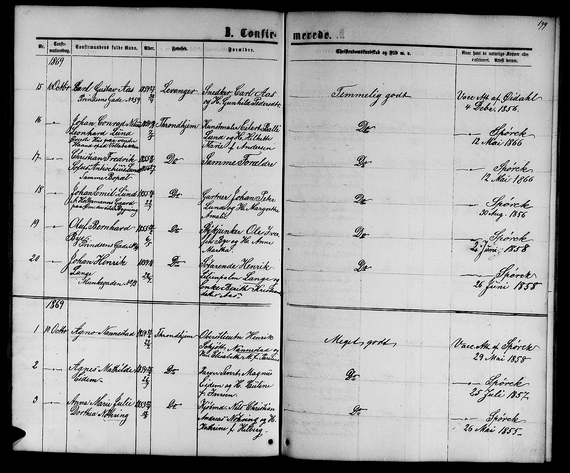 Ministerialprotokoller, klokkerbøker og fødselsregistre - Sør-Trøndelag, AV/SAT-A-1456/601/L0087: Parish register (copy) no. 601C05, 1864-1881, p. 199