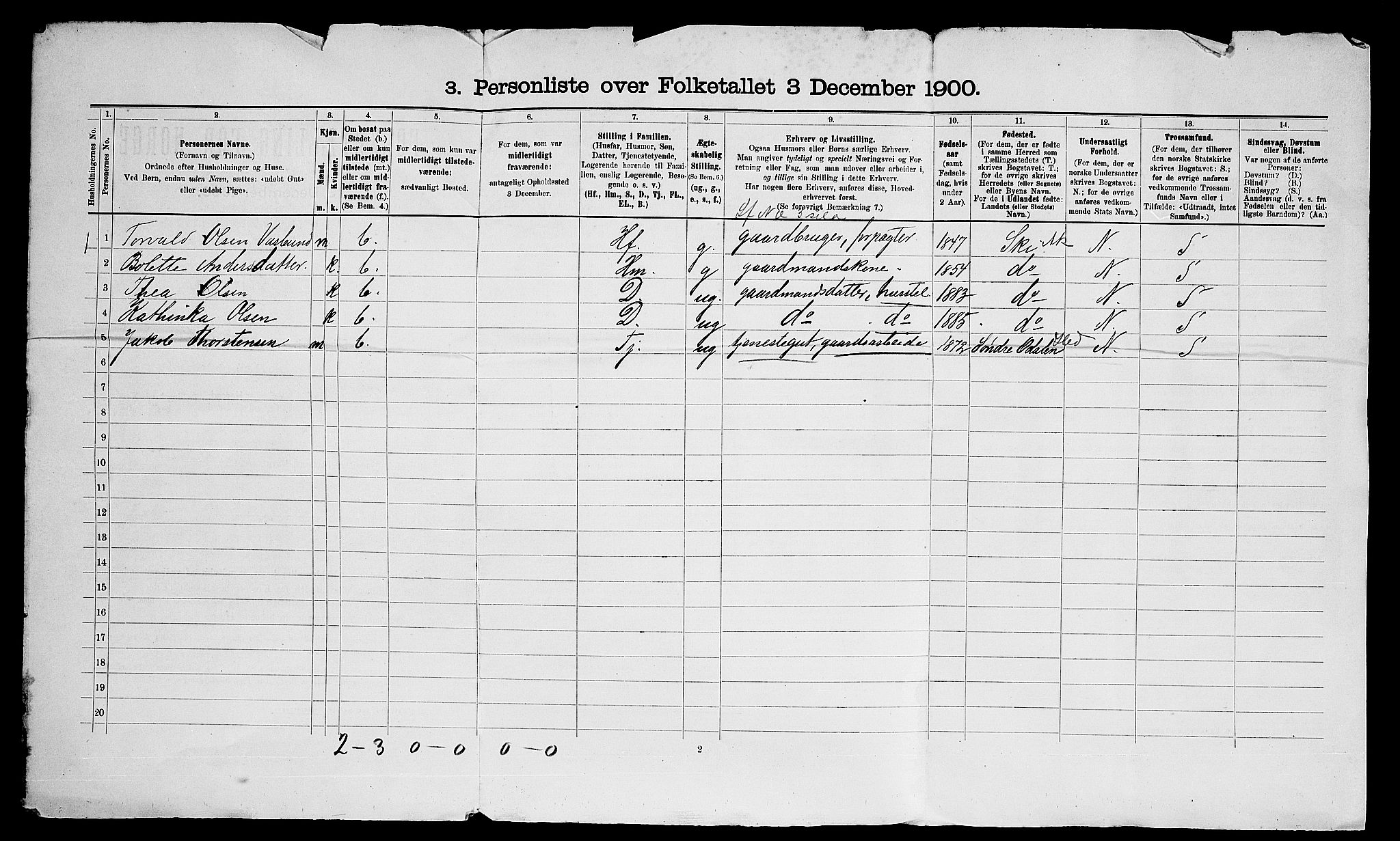 SAO, 1900 census for Nesodden, 1900