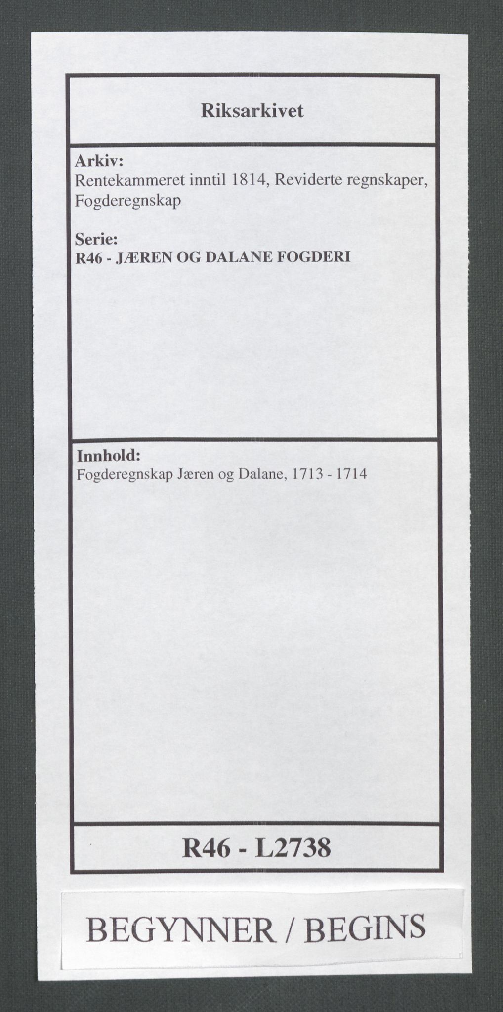 Rentekammeret inntil 1814, Reviderte regnskaper, Fogderegnskap, AV/RA-EA-4092/R46/L2738: Fogderegnskap Jæren og Dalane, 1713-1714, p. 1