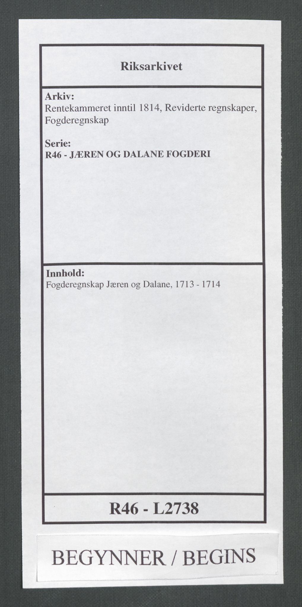 Rentekammeret inntil 1814, Reviderte regnskaper, Fogderegnskap, RA/EA-4092/R46/L2738: Fogderegnskap Jæren og Dalane, 1713-1714, p. 1