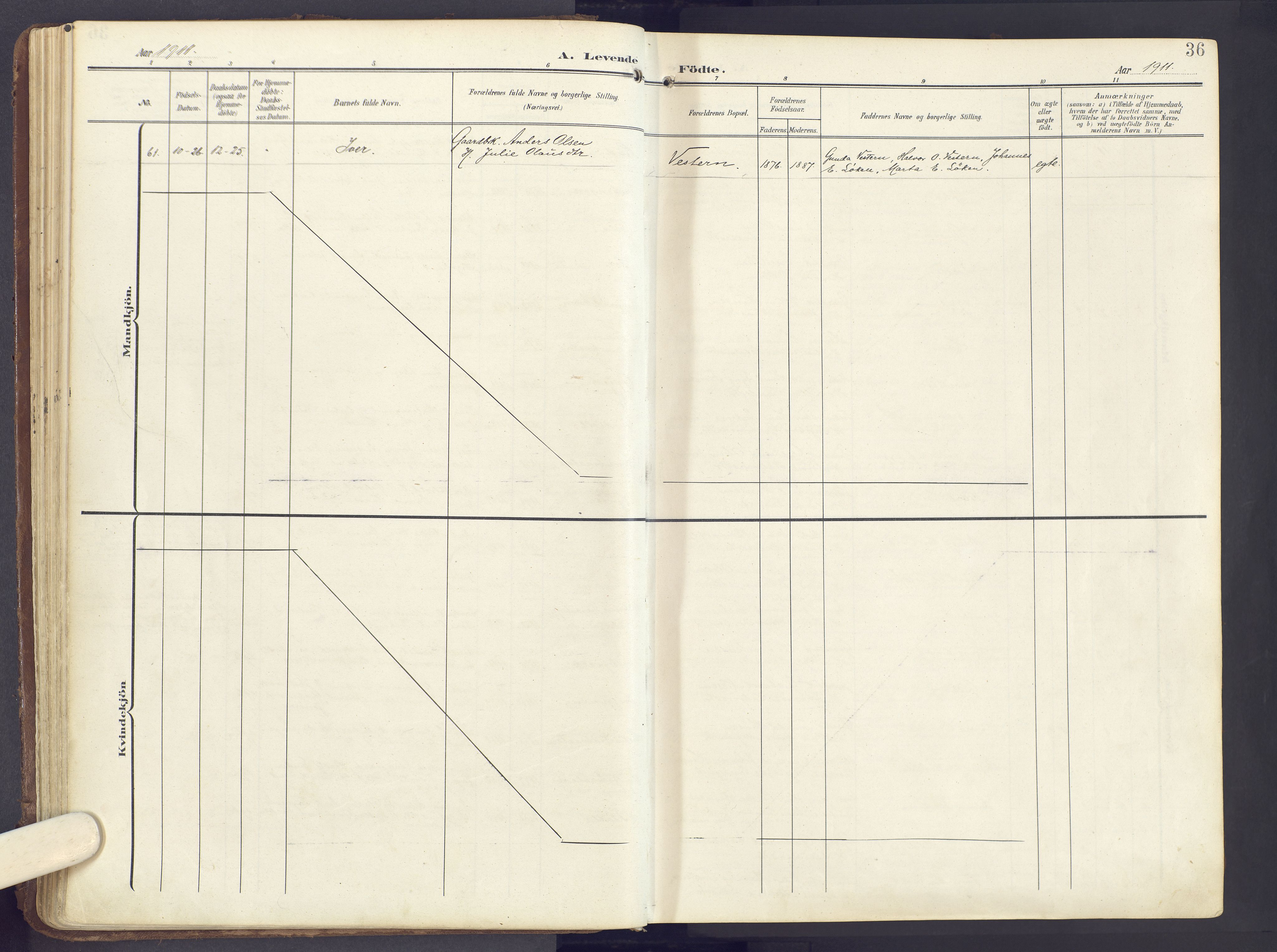 Lunner prestekontor, SAH/PREST-118/H/Ha/Haa/L0001: Parish register (official) no. 1, 1907-1922, p. 36