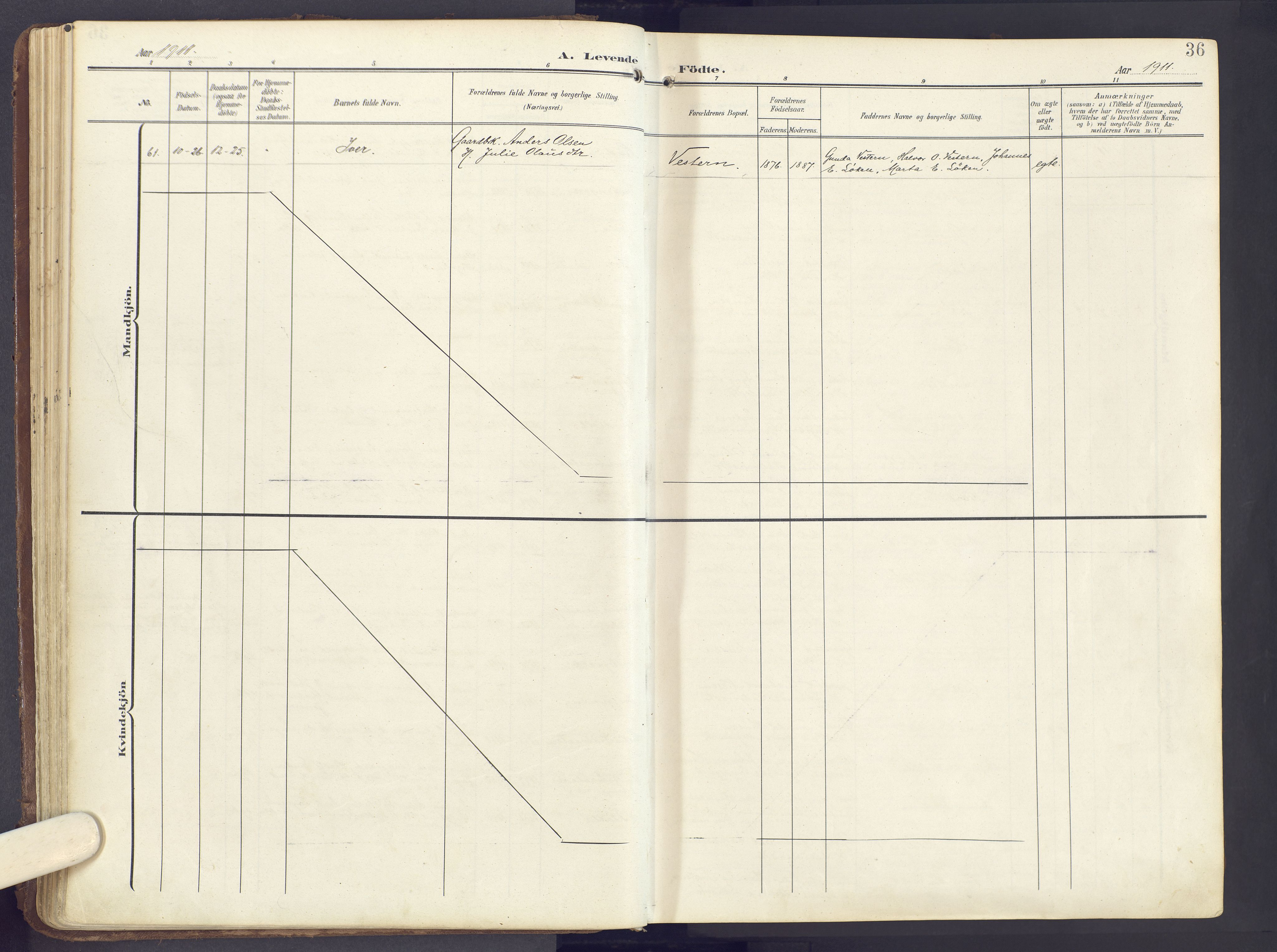 Lunner prestekontor, AV/SAH-PREST-118/H/Ha/Haa/L0001: Parish register (official) no. 1, 1907-1922, p. 36