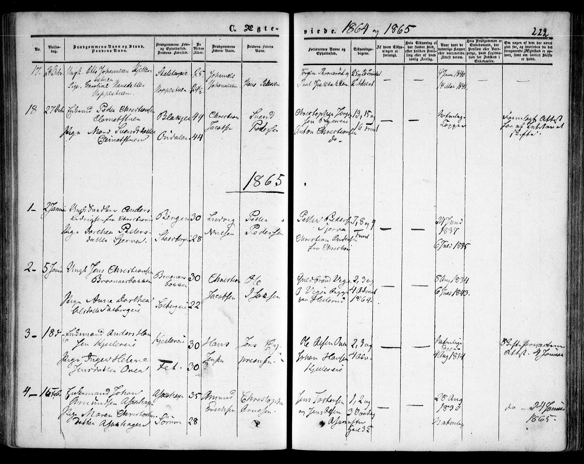 Skedsmo prestekontor Kirkebøker, SAO/A-10033a/F/Fa/L0010: Parish register (official) no. I 10, 1854-1865, p. 222