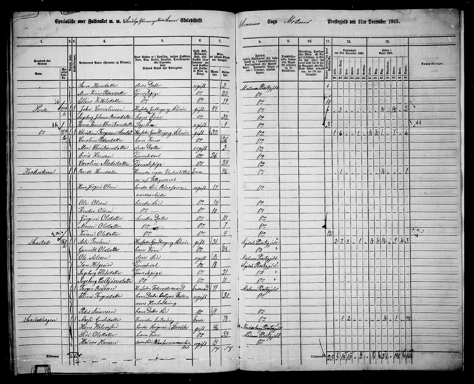 RA, 1865 census for Modum, 1865, p. 327