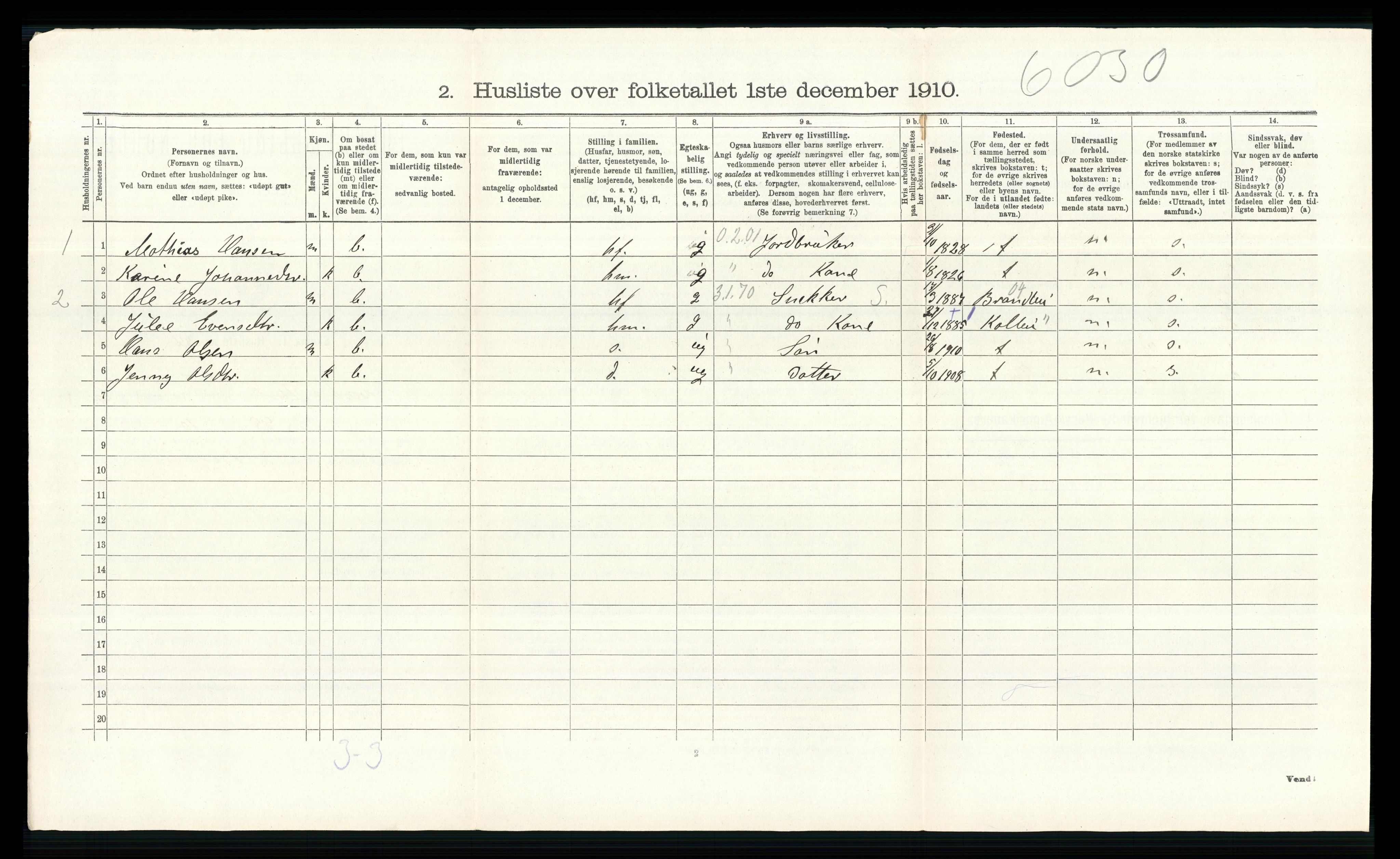 RA, 1910 census for Vestre Toten, 1910, p. 1018