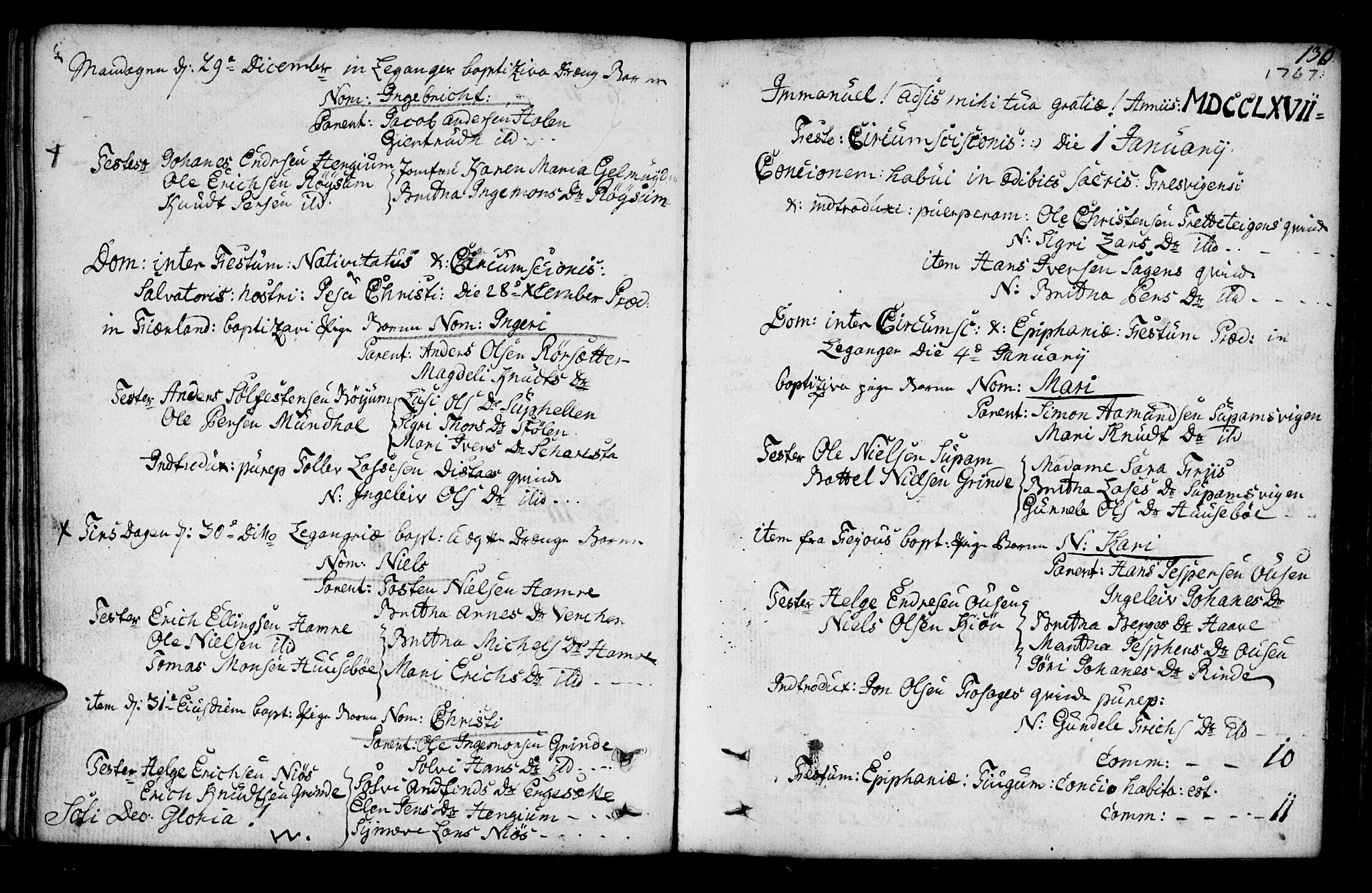 Leikanger sokneprestembete, SAB/A-81001: Parish register (official) no. A 3, 1756-1770, p. 130