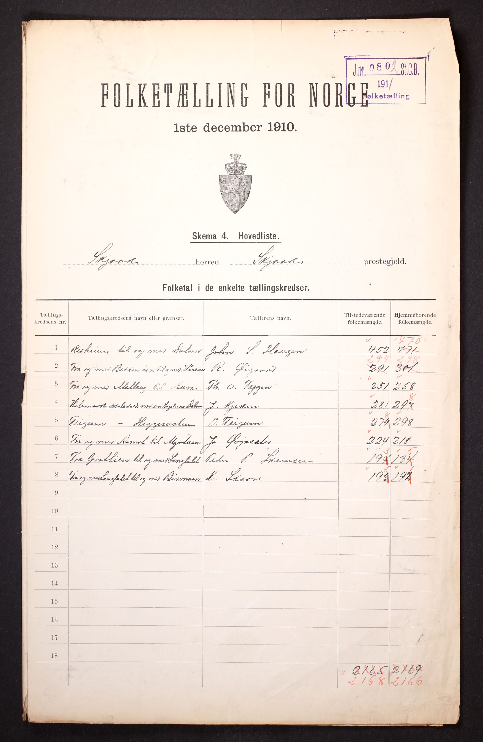 RA, 1910 census for Skjåk, 1910, p. 2