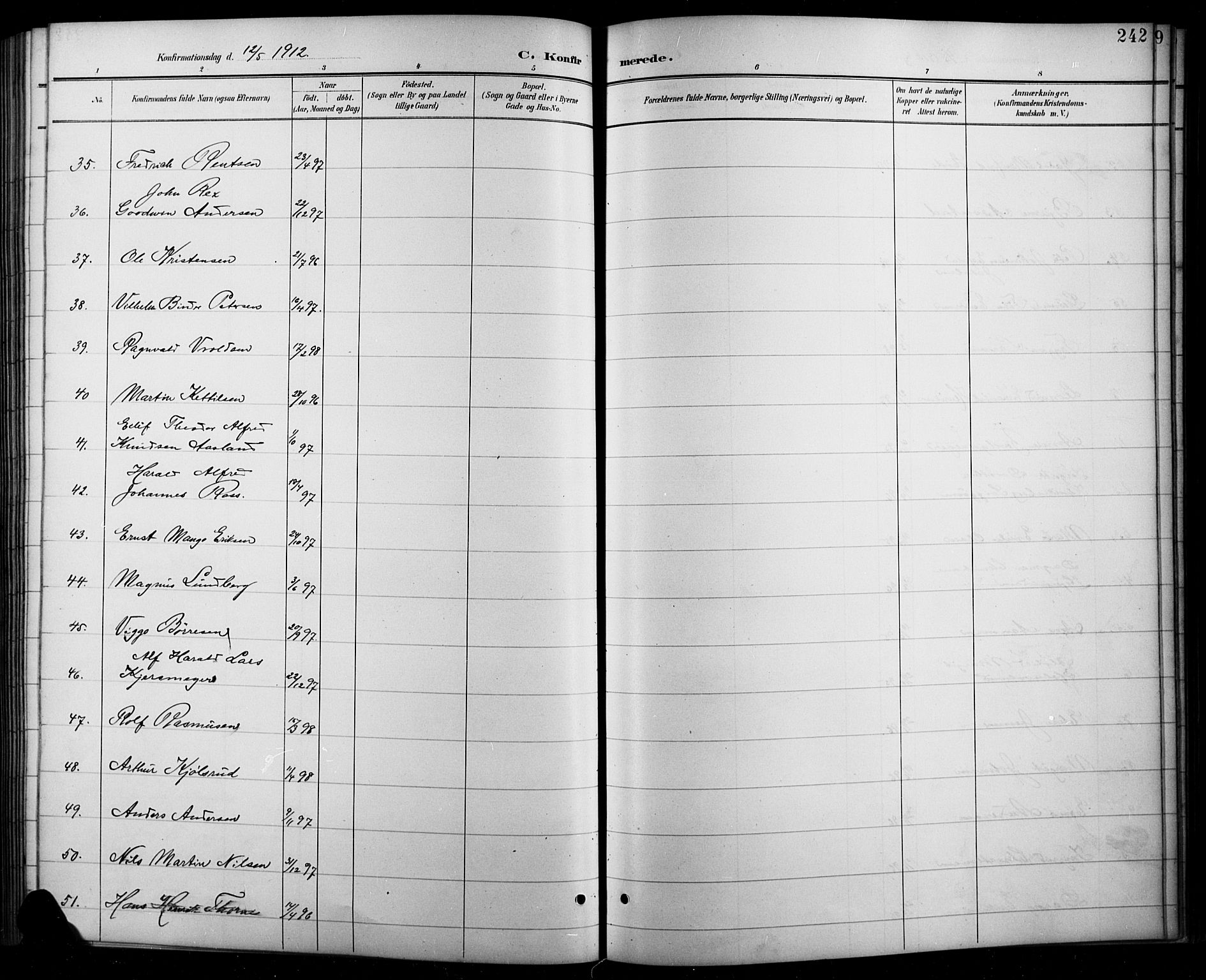 Arendal sokneprestkontor, Trefoldighet, AV/SAK-1111-0040/F/Fb/L0006: Parish register (copy) no. B 6, 1889-1916, p. 242