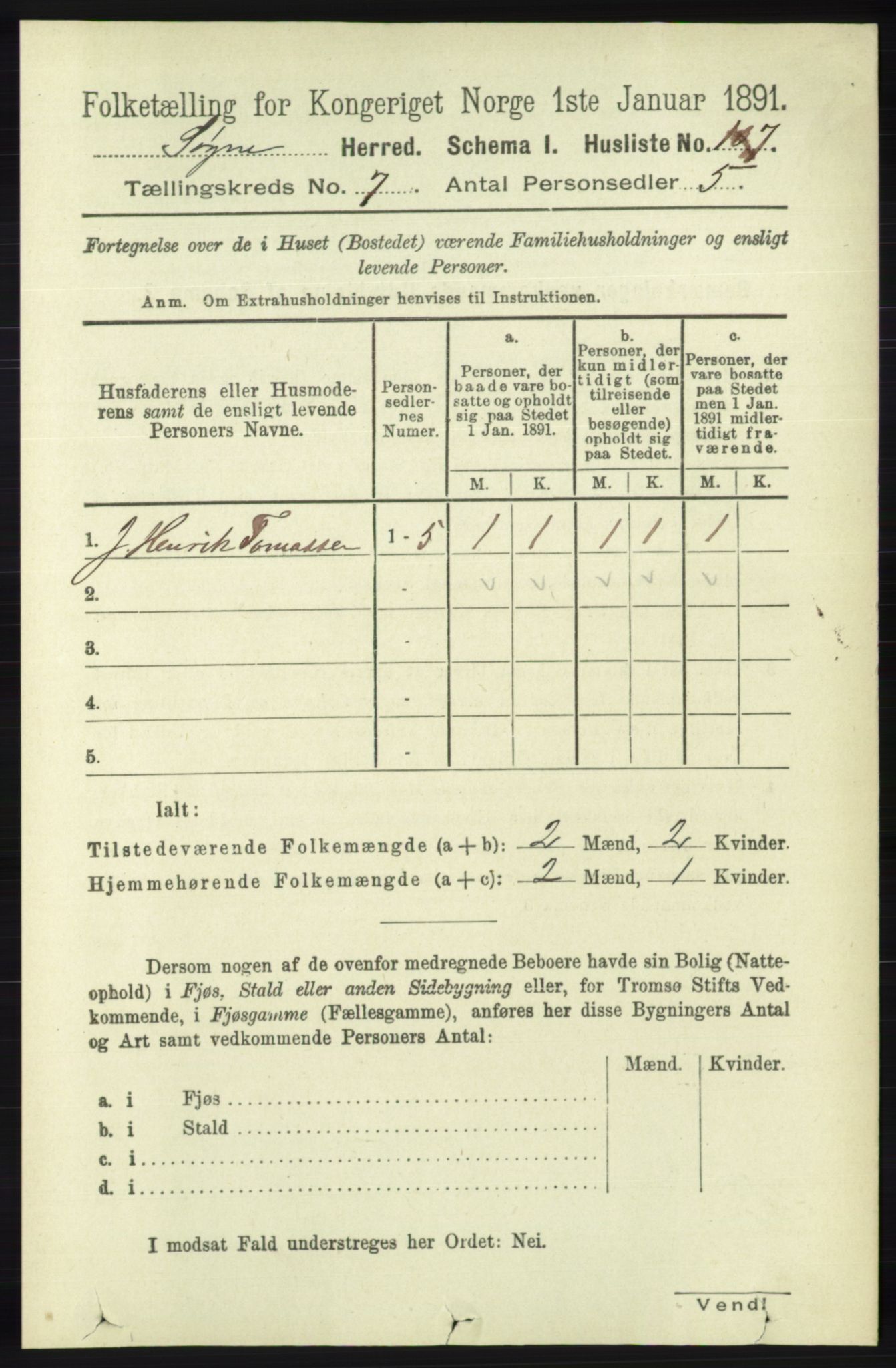 RA, 1891 census for 1018 Søgne, 1891, p. 1530