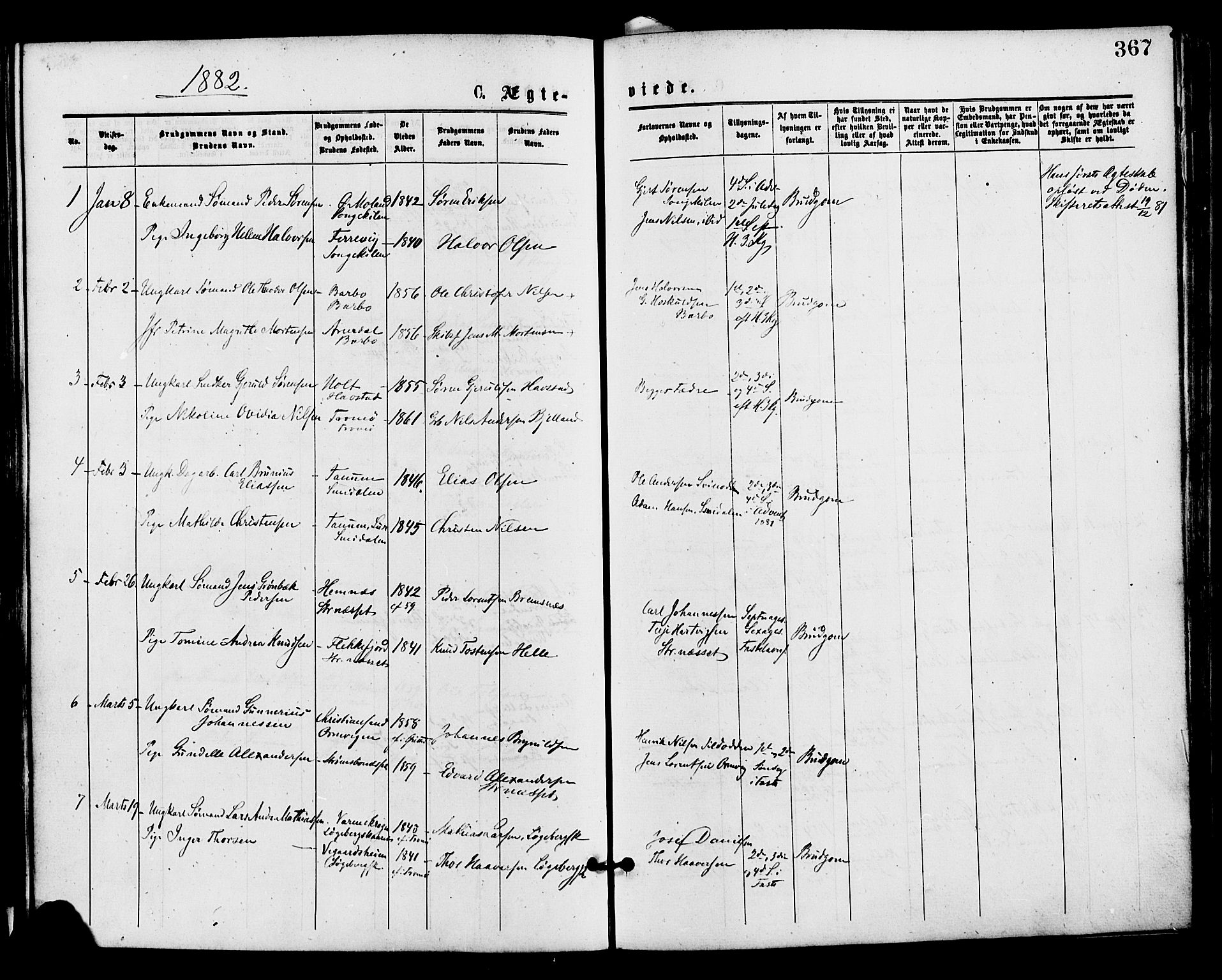 Barbu sokneprestkontor, AV/SAK-1111-0003/F/Fa/L0001: Parish register (official) no. A 1 /1, 1878-1883, p. 367