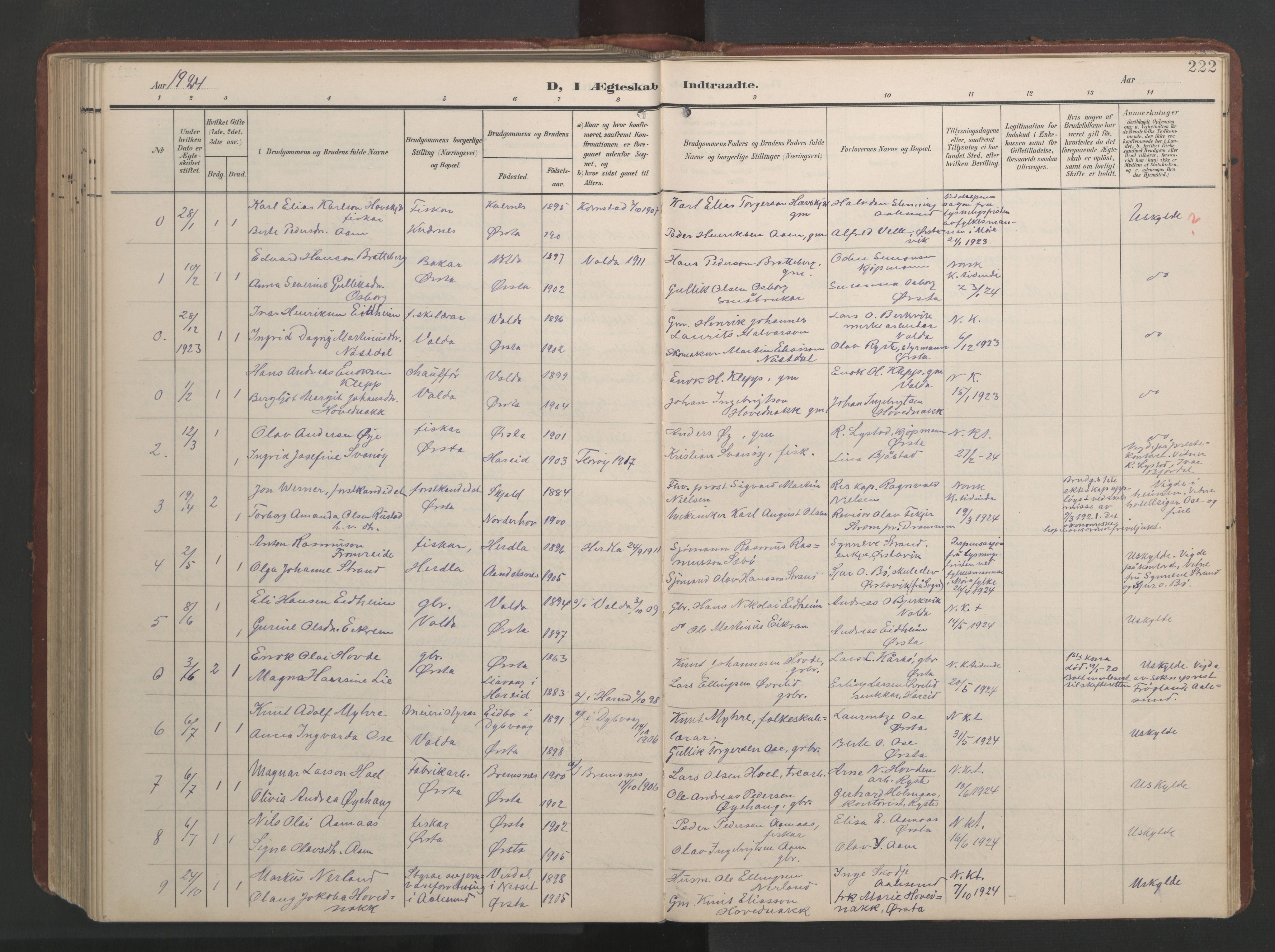 Ministerialprotokoller, klokkerbøker og fødselsregistre - Møre og Romsdal, AV/SAT-A-1454/513/L0190: Parish register (copy) no. 513C04, 1904-1926, p. 222