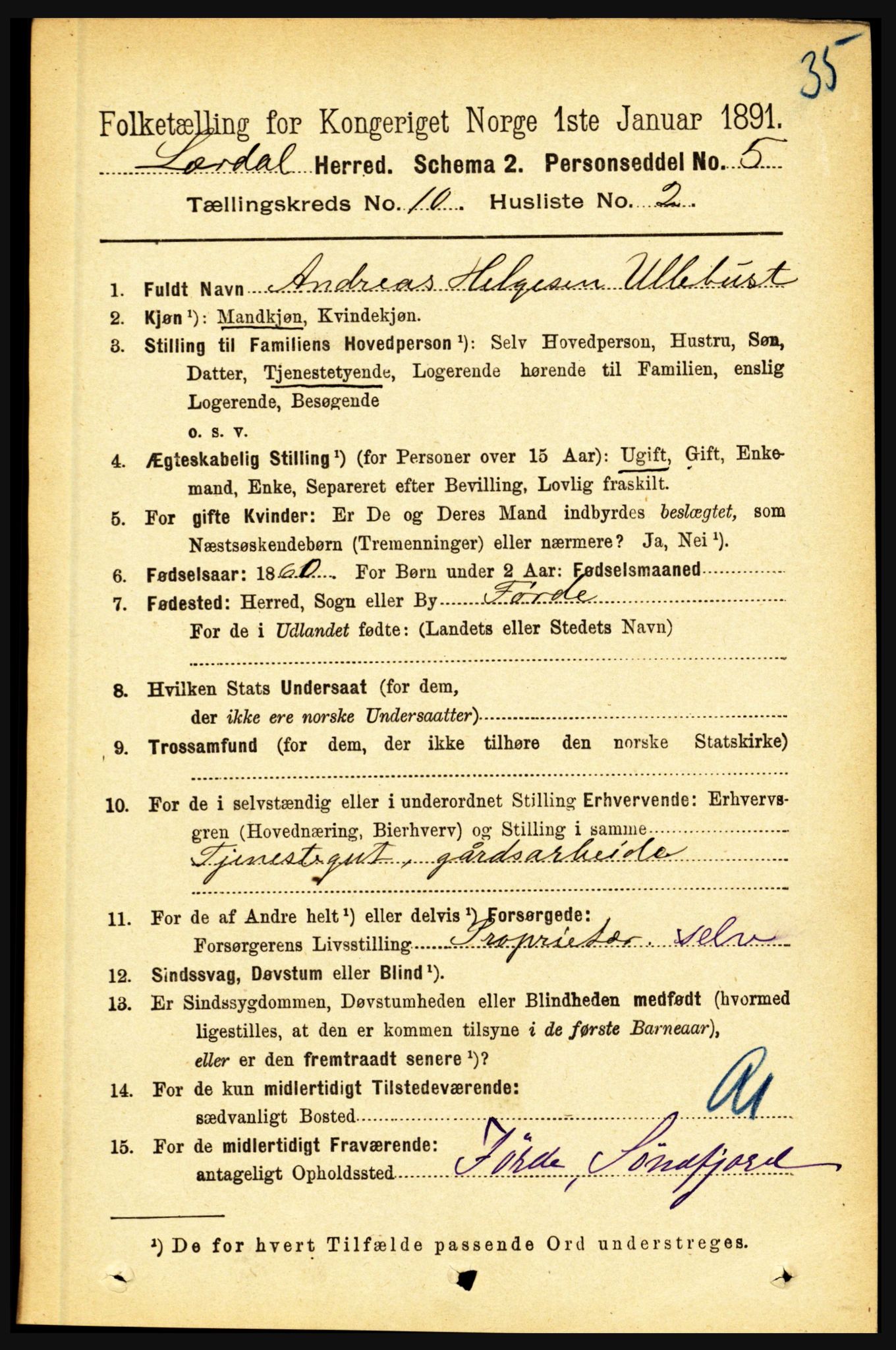 RA, 1891 census for 1422 Lærdal, 1891, p. 1709