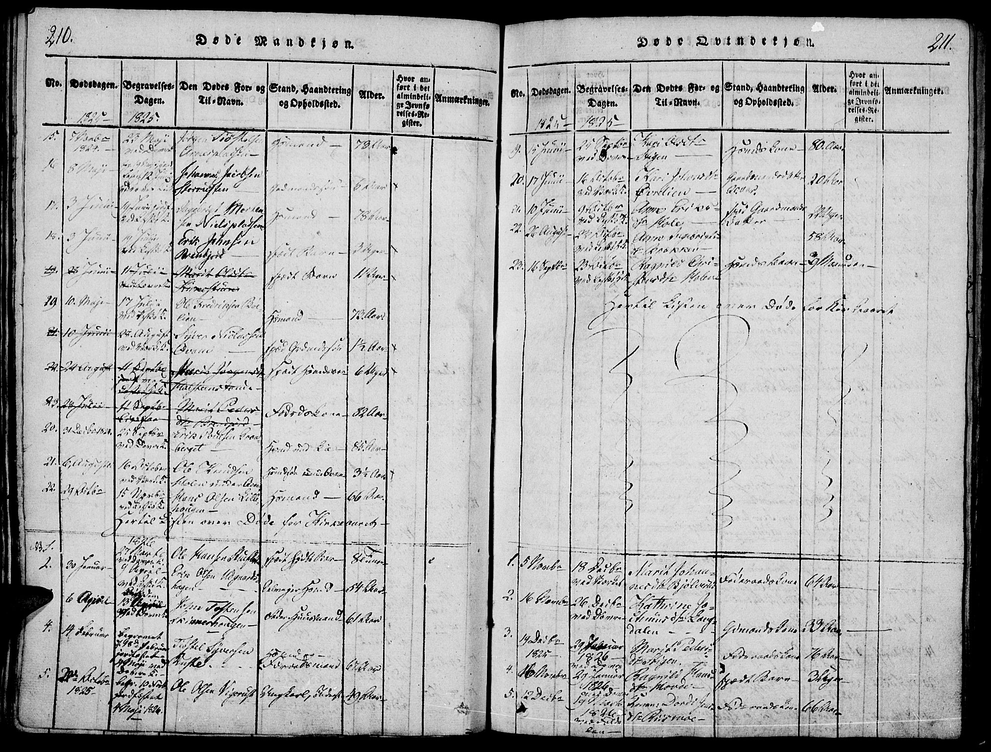 Lesja prestekontor, AV/SAH-PREST-068/H/Ha/Haa/L0004: Parish register (official) no. 4, 1820-1829, p. 210-211