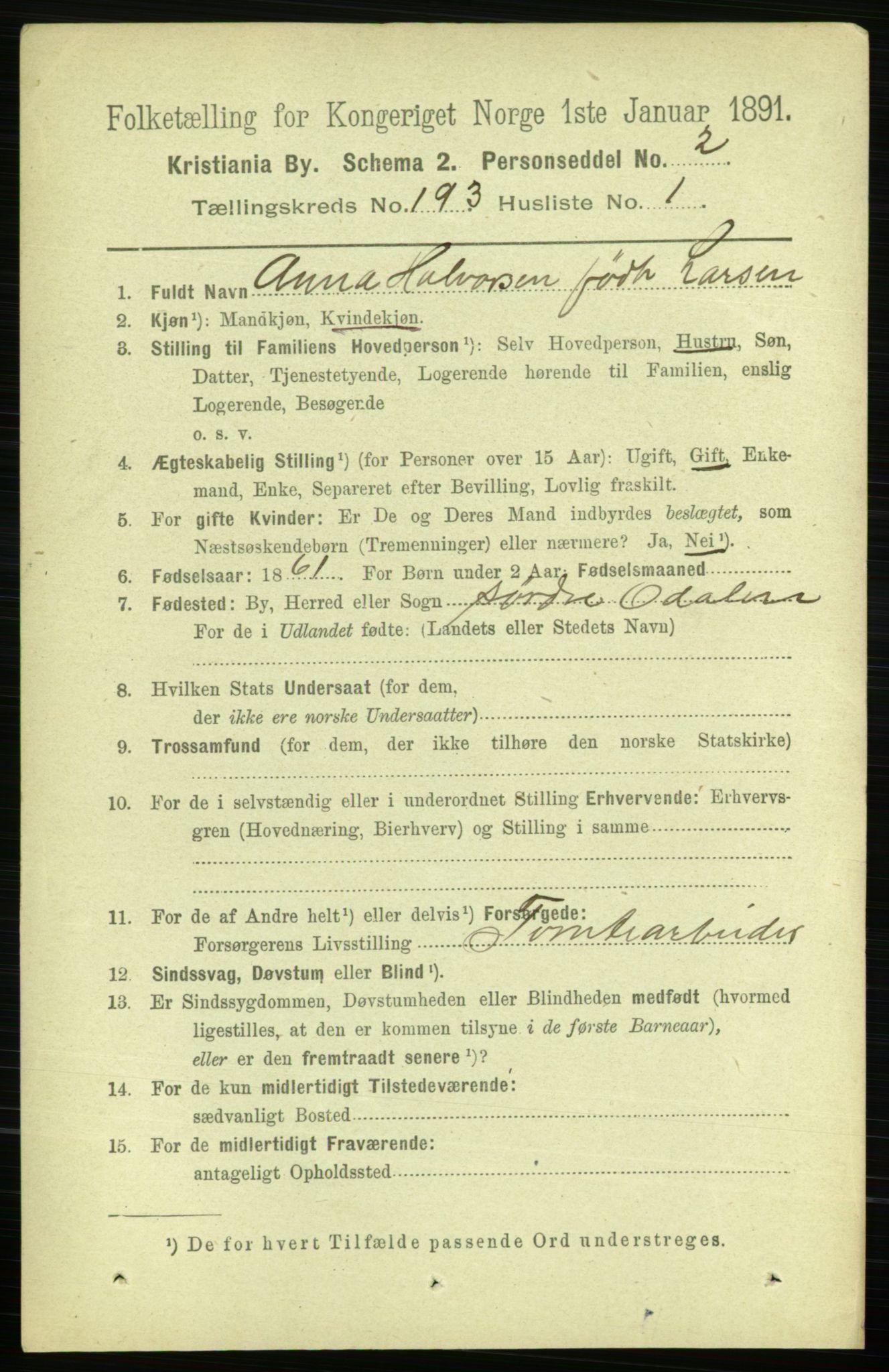 RA, 1891 census for 0301 Kristiania, 1891, p. 116126